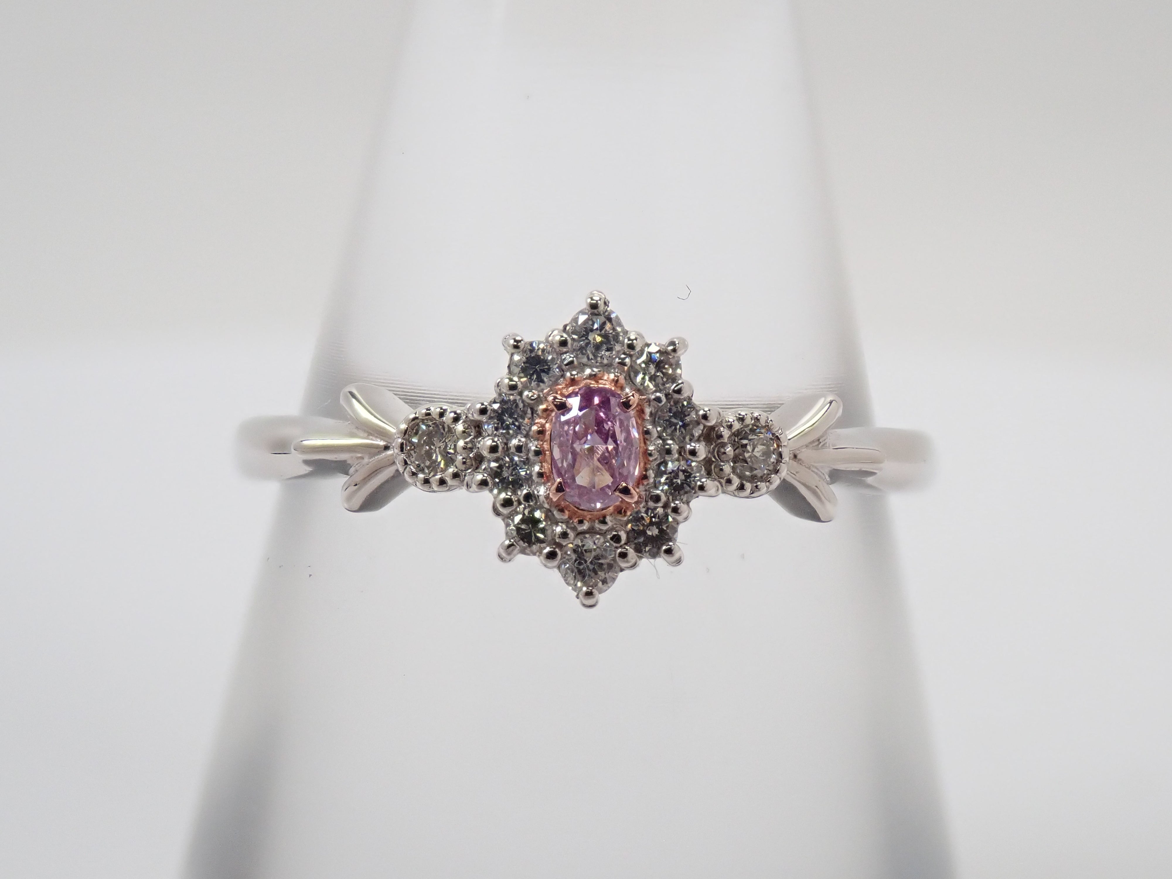 【抽選販売0812_09】Pt950 ピンクダイヤモンド 0.058ct(FANCY INTENSE PURPLE PINK)・ダイヤモンド0.11ctリング 中宝ソーティング