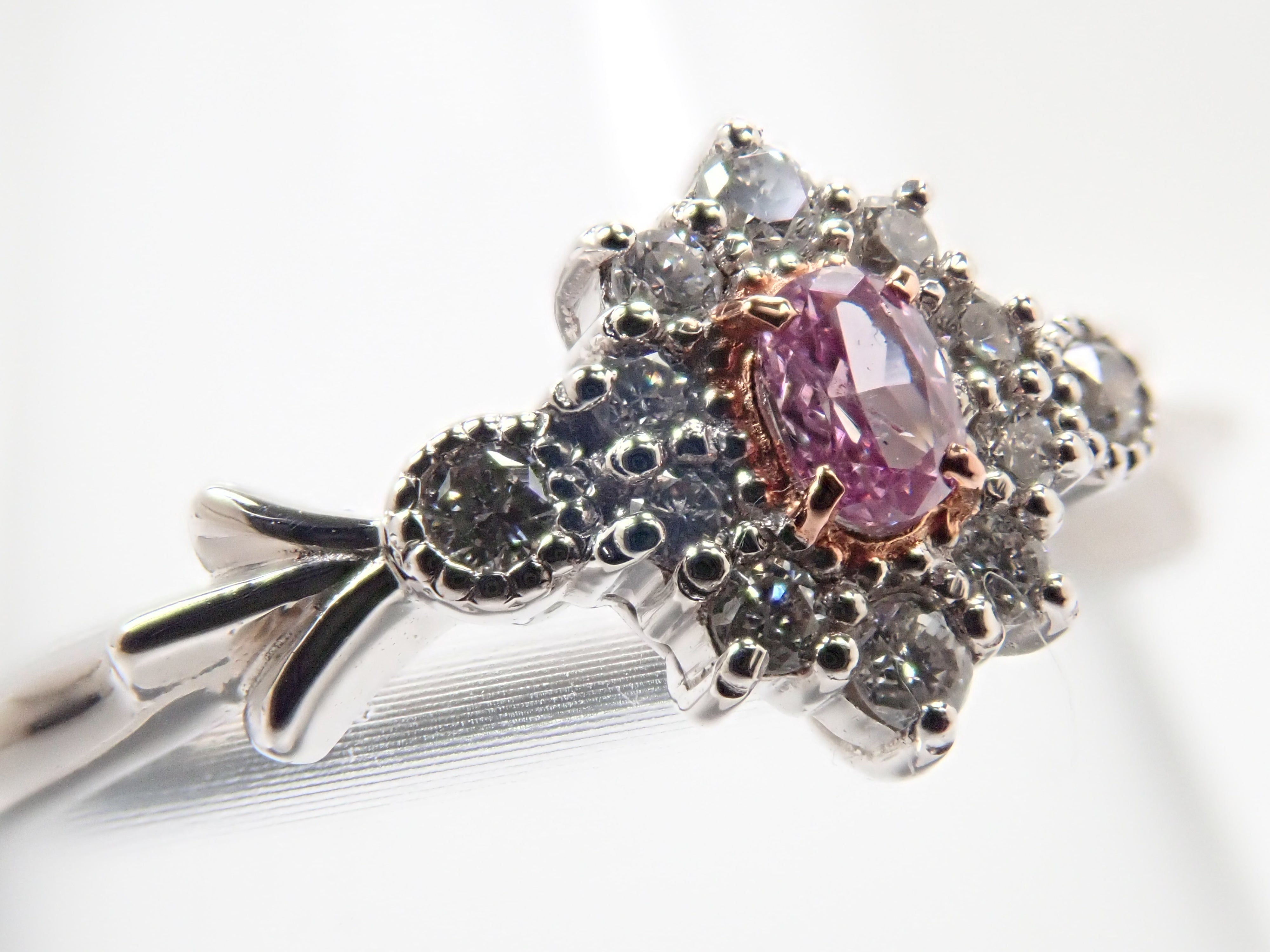 【抽選販売0812_09】Pt950 ピンクダイヤモンド 0.058ct(FANCY INTENSE PURPLE PINK)・ダイヤモンド0.11ctリング 中宝ソーティング