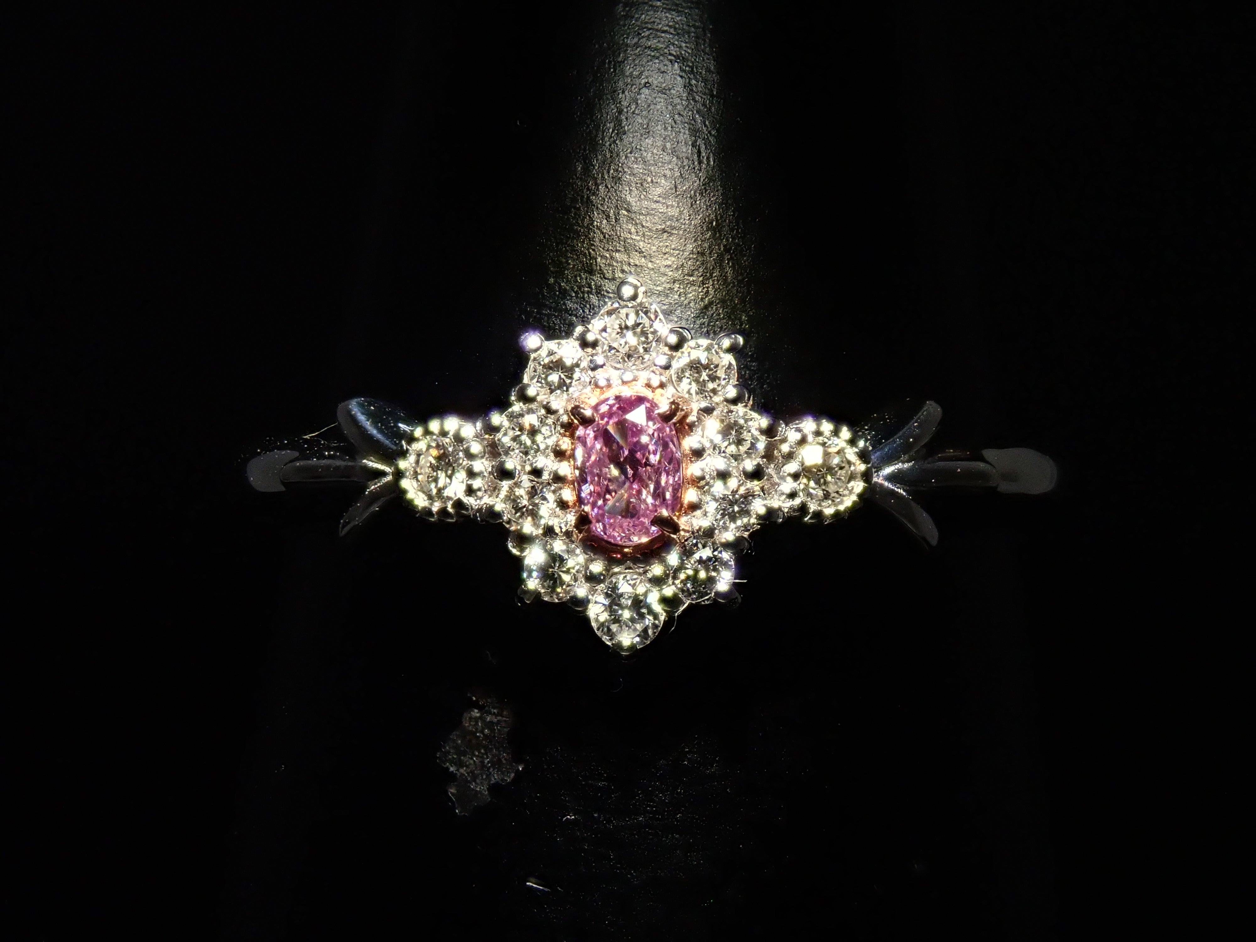 【抽選販売0812_09】Pt950 ピンクダイヤモンド 0.058ct(FANCY INTENSE PURPLE PINK)・ダイヤモンド0.11ctリング 中宝ソーティング