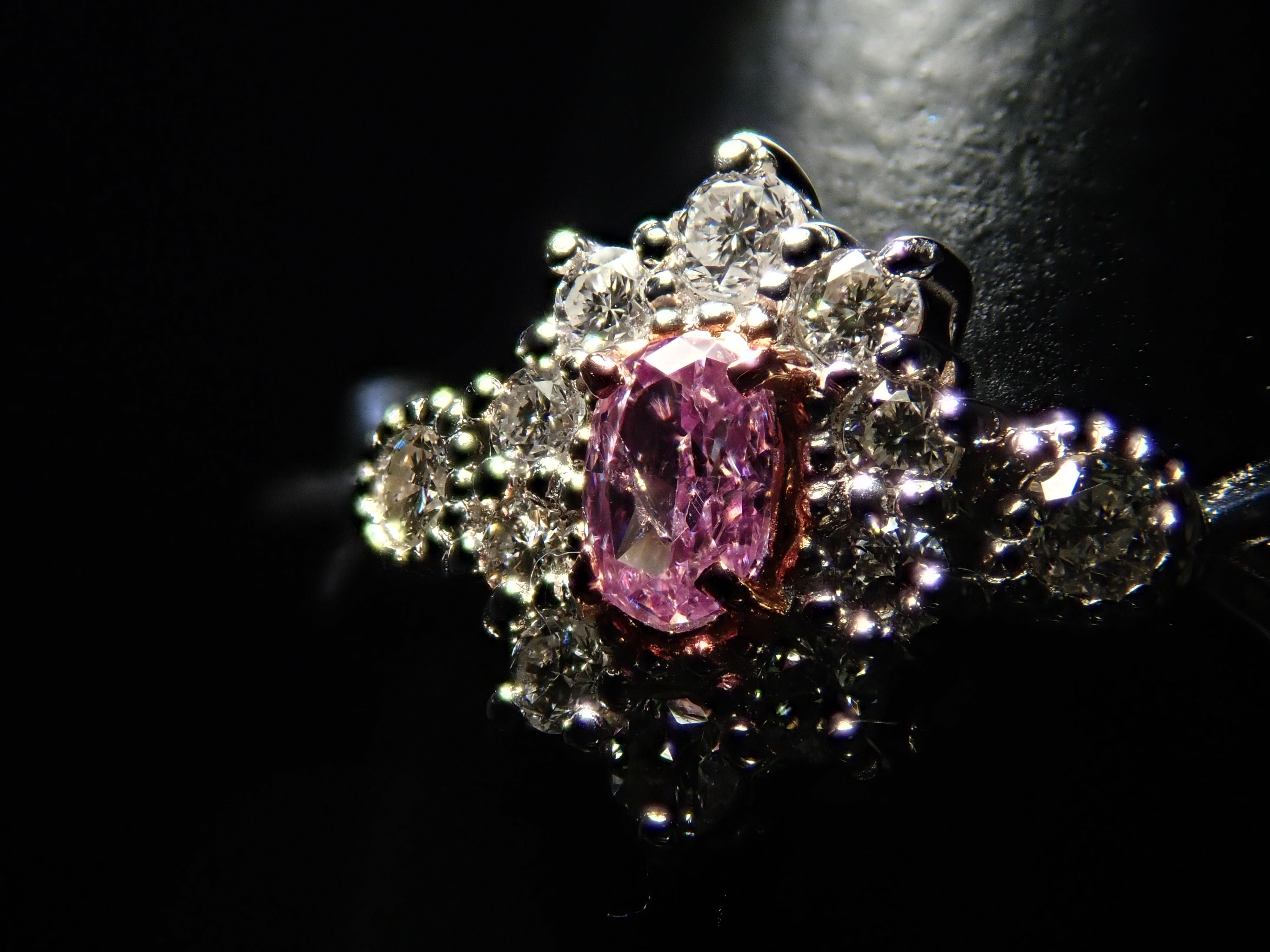 【抽選販売0812_09】Pt950 ピンクダイヤモンド 0.058ct(FANCY INTENSE PURPLE PINK)・ダイヤモンド0.11ctリング 中宝ソーティング