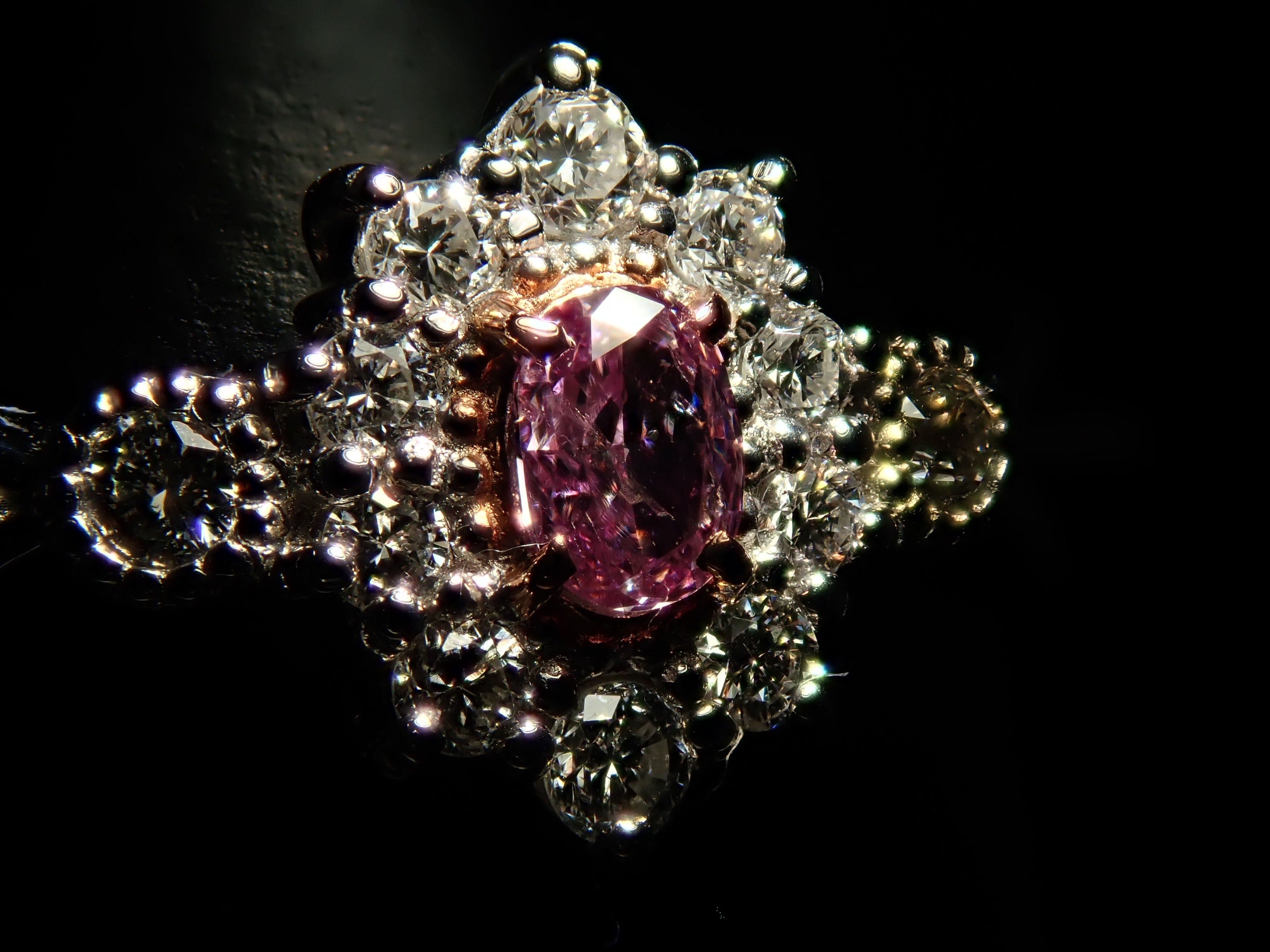 【抽選販売0812_09】Pt950 ピンクダイヤモンド 0.058ct(FANCY INTENSE PURPLE PINK)・ダイヤモンド0.11ctリング 中宝ソーティング
