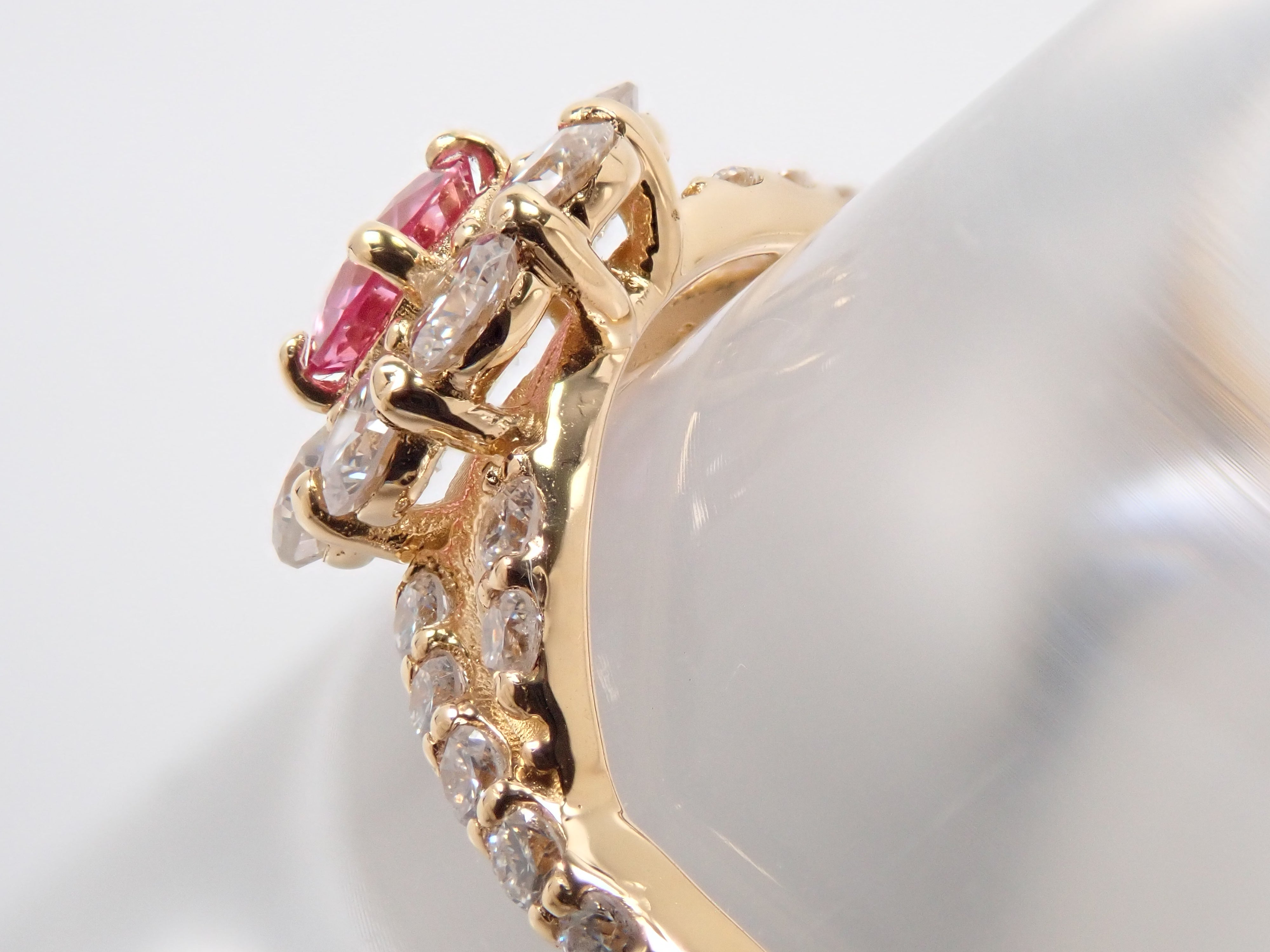 【抽選販売0812_10】K18 マダガスカル産パパラチアサファイア 0.278ct・ダイヤモンド0.67ctリング DGL鑑