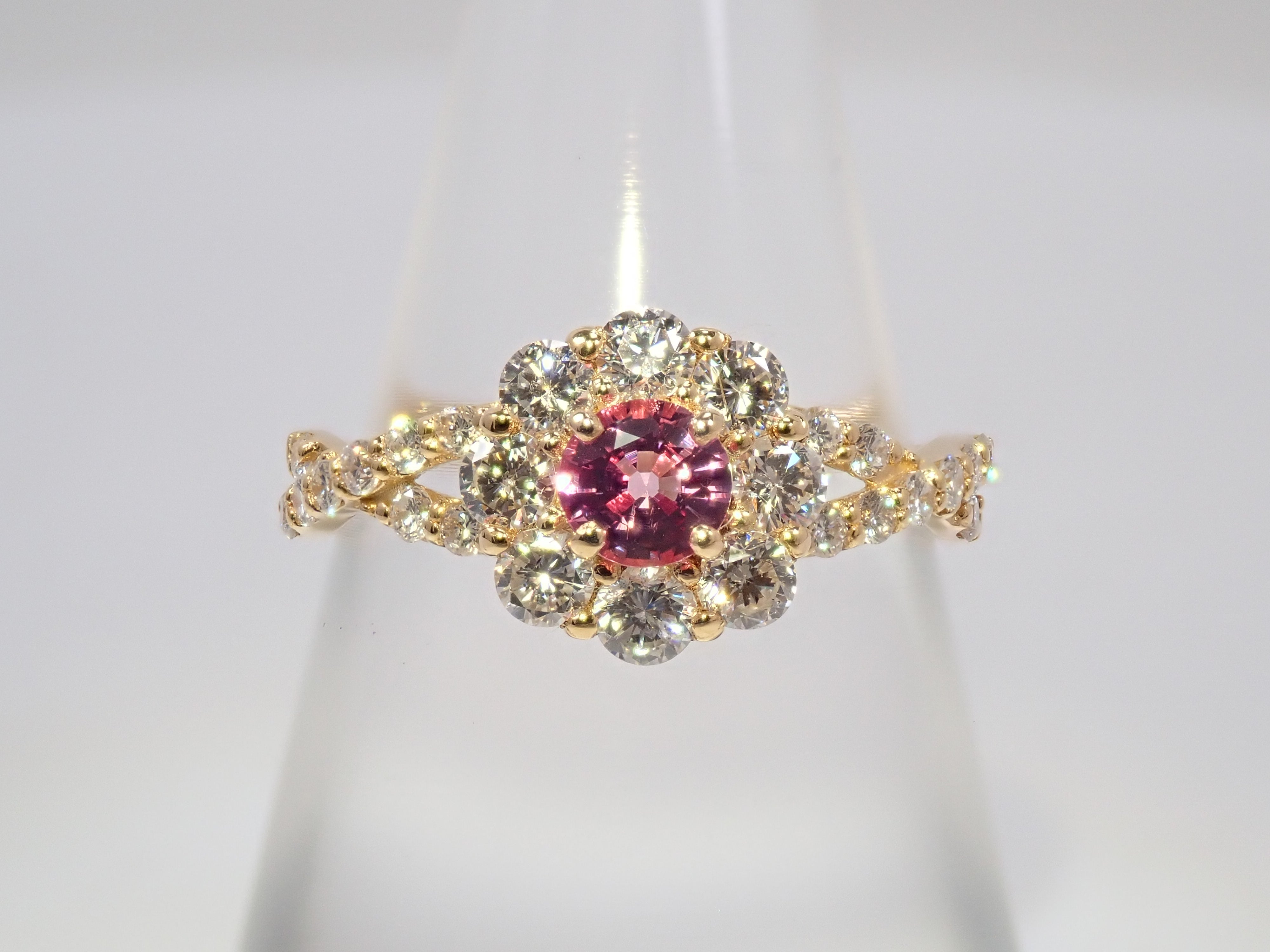 【抽選販売0812_10】K18 マダガスカル産パパラチアサファイア 0.278ct・ダイヤモンド0.67ctリング DGL鑑