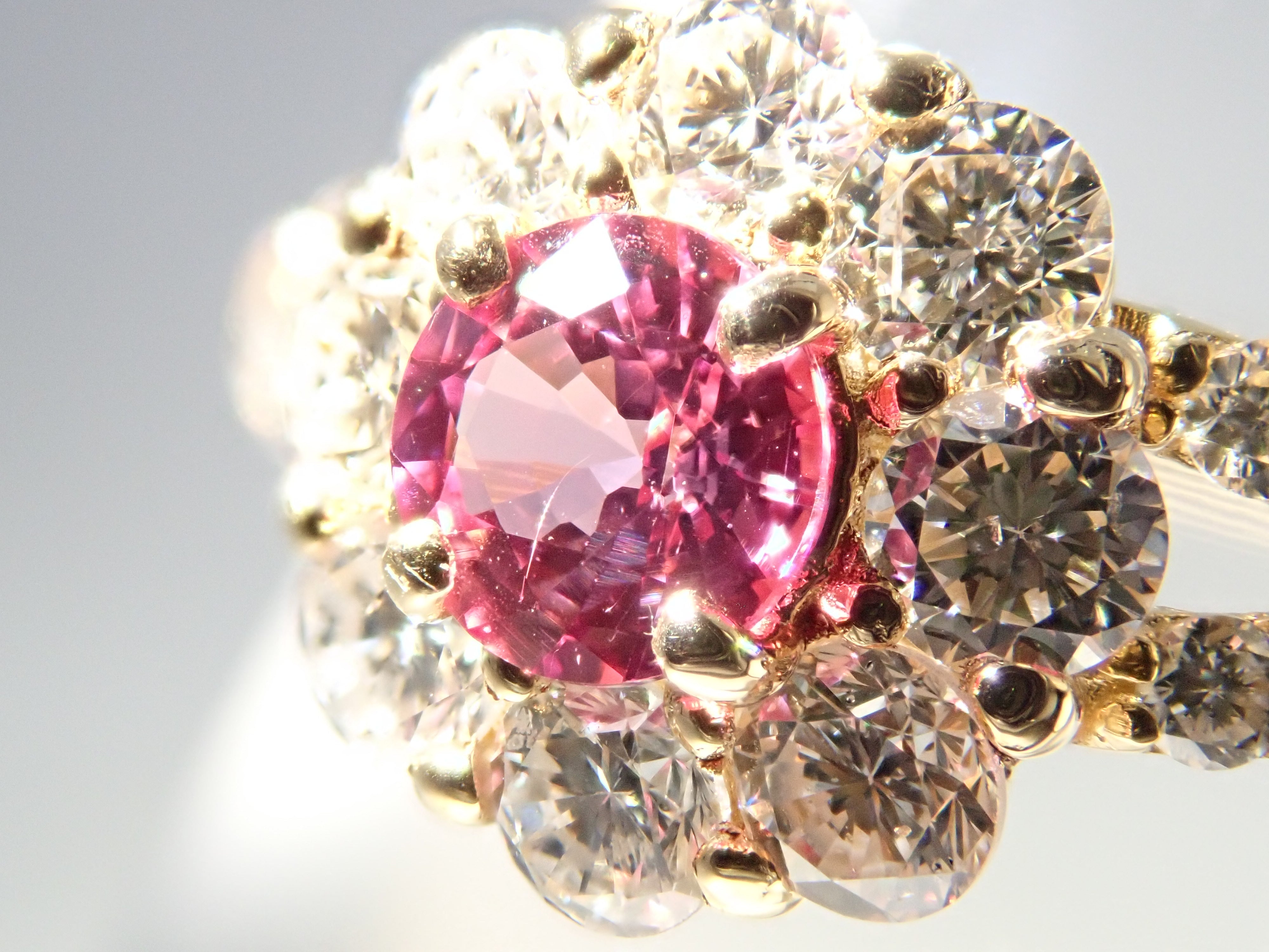 【抽選販売0812_10】K18 マダガスカル産パパラチアサファイア 0.278ct・ダイヤモンド0.67ctリング DGL鑑