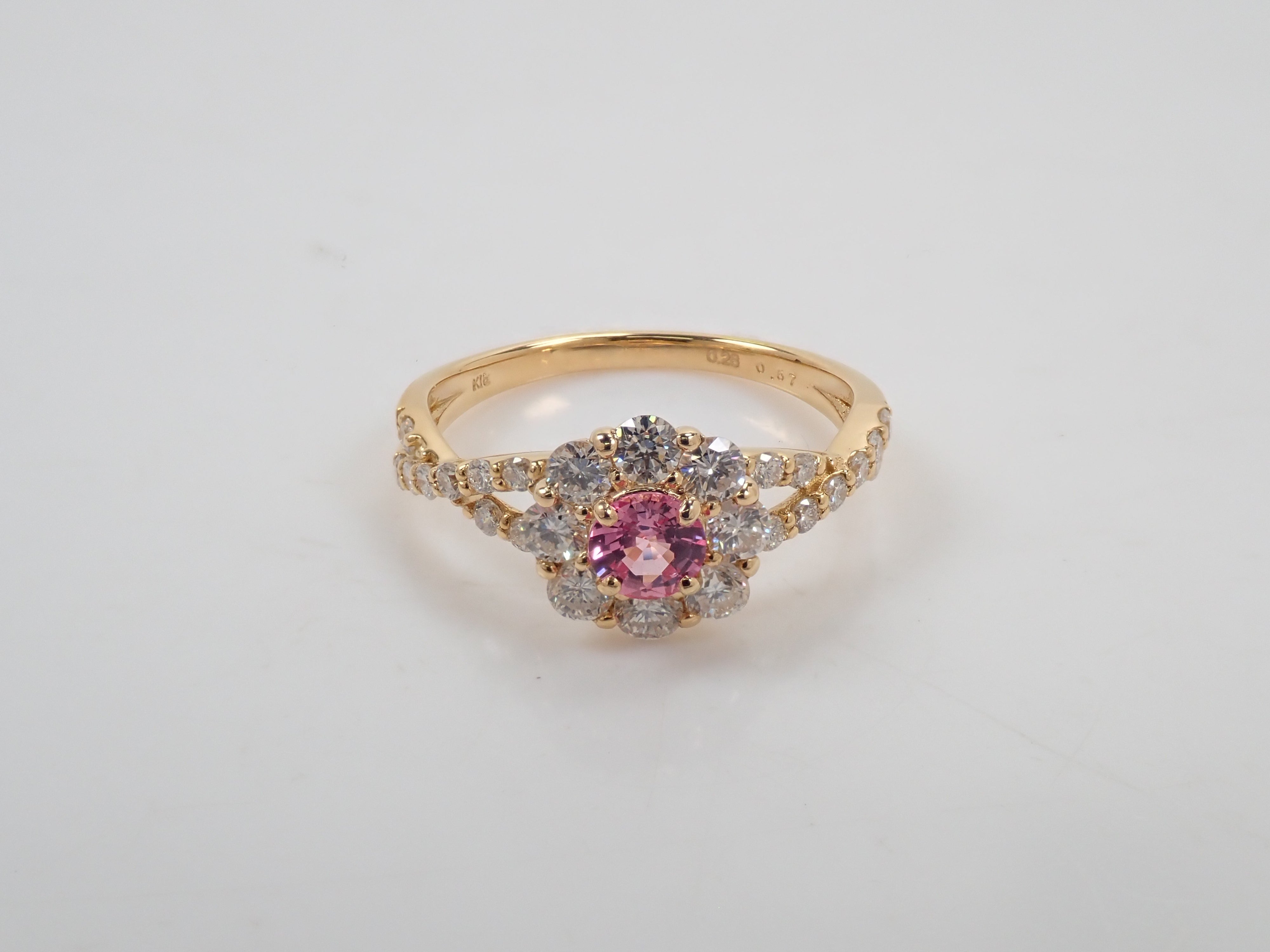 【抽選販売0812_10】K18 マダガスカル産パパラチアサファイア 0.278ct・ダイヤモンド0.67ctリング DGL鑑