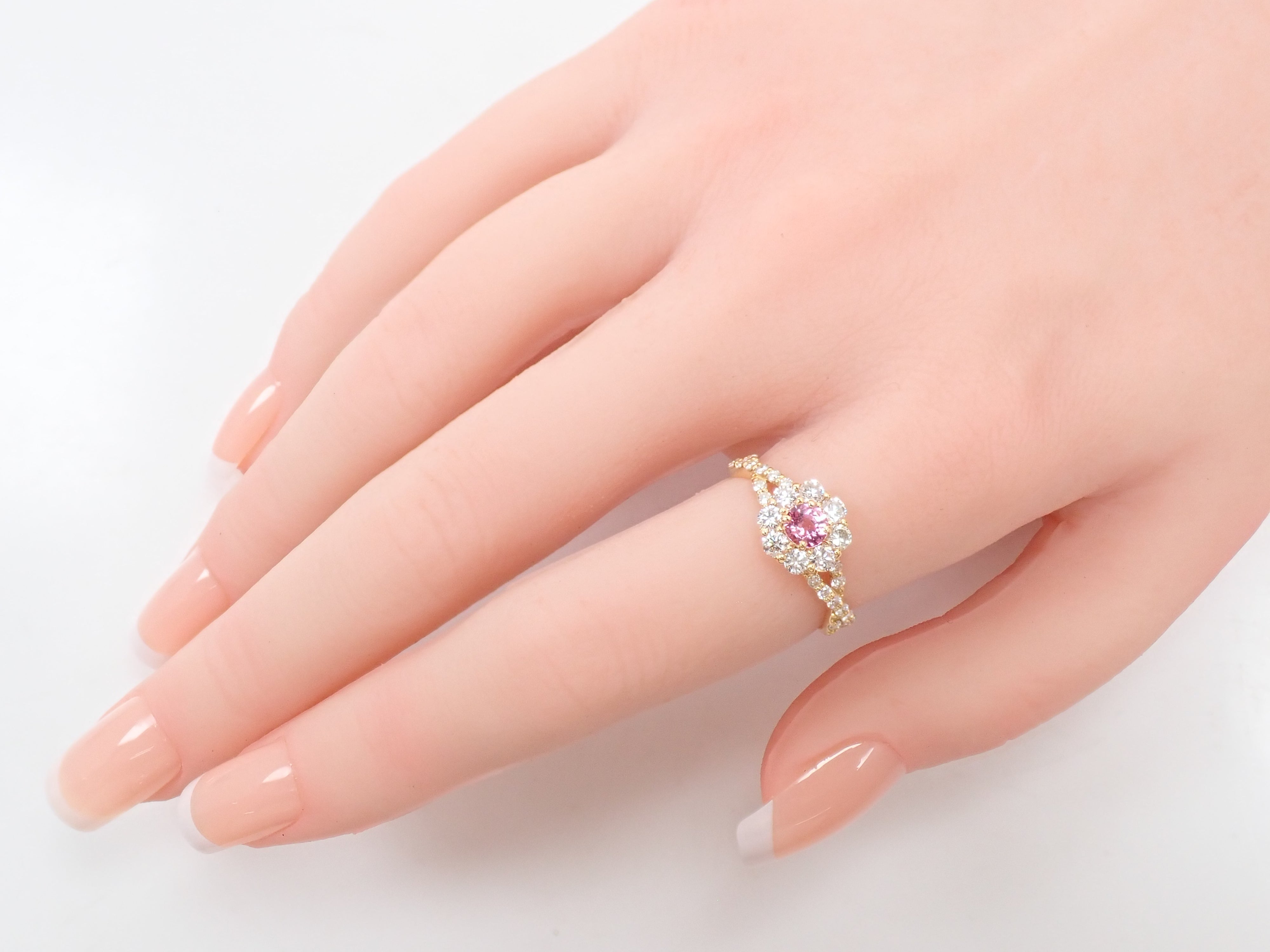 【抽選販売0812_10】K18 マダガスカル産パパラチアサファイア 0.278ct・ダイヤモンド0.67ctリング DGL鑑