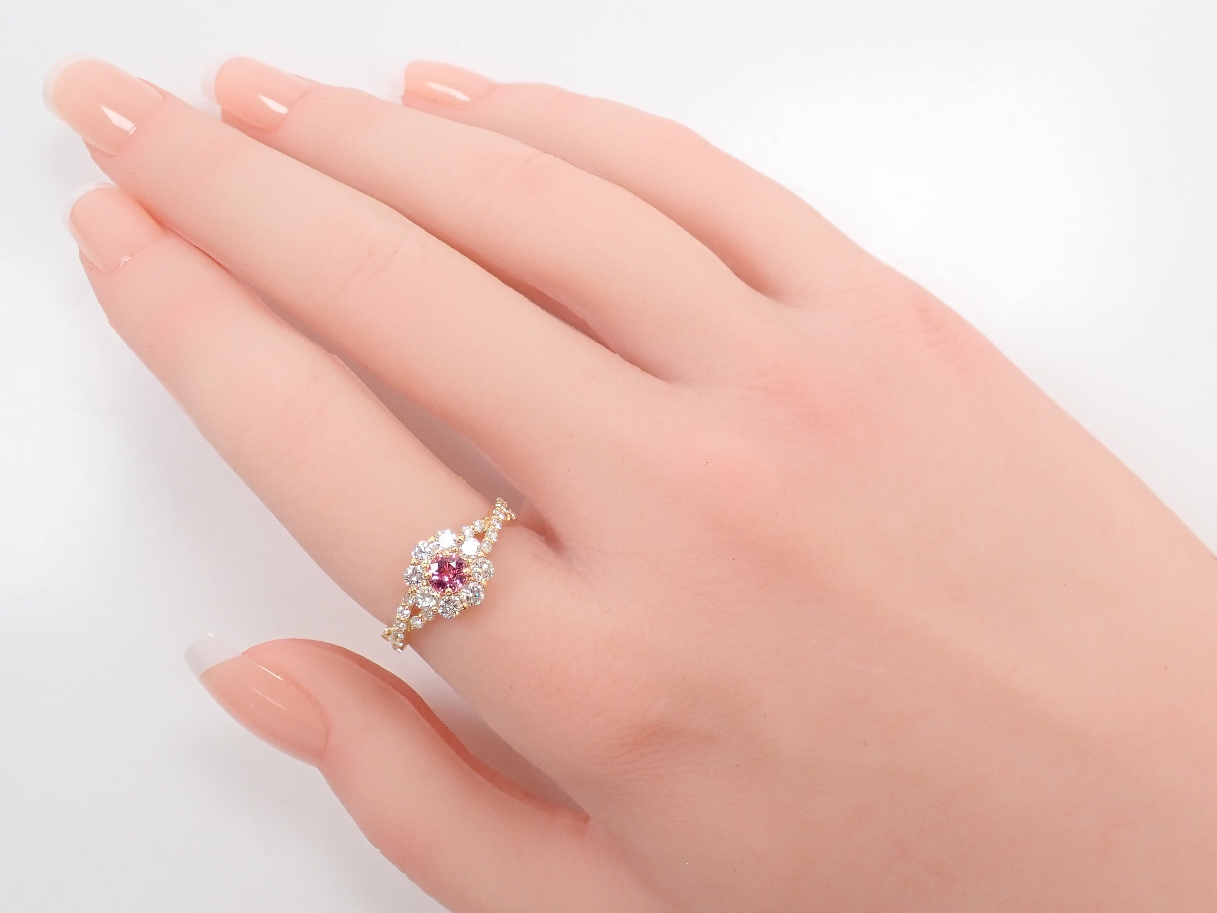 【抽選販売0812_10】K18 マダガスカル産パパラチアサファイア 0.278ct・ダイヤモンド0.67ctリング DGL鑑