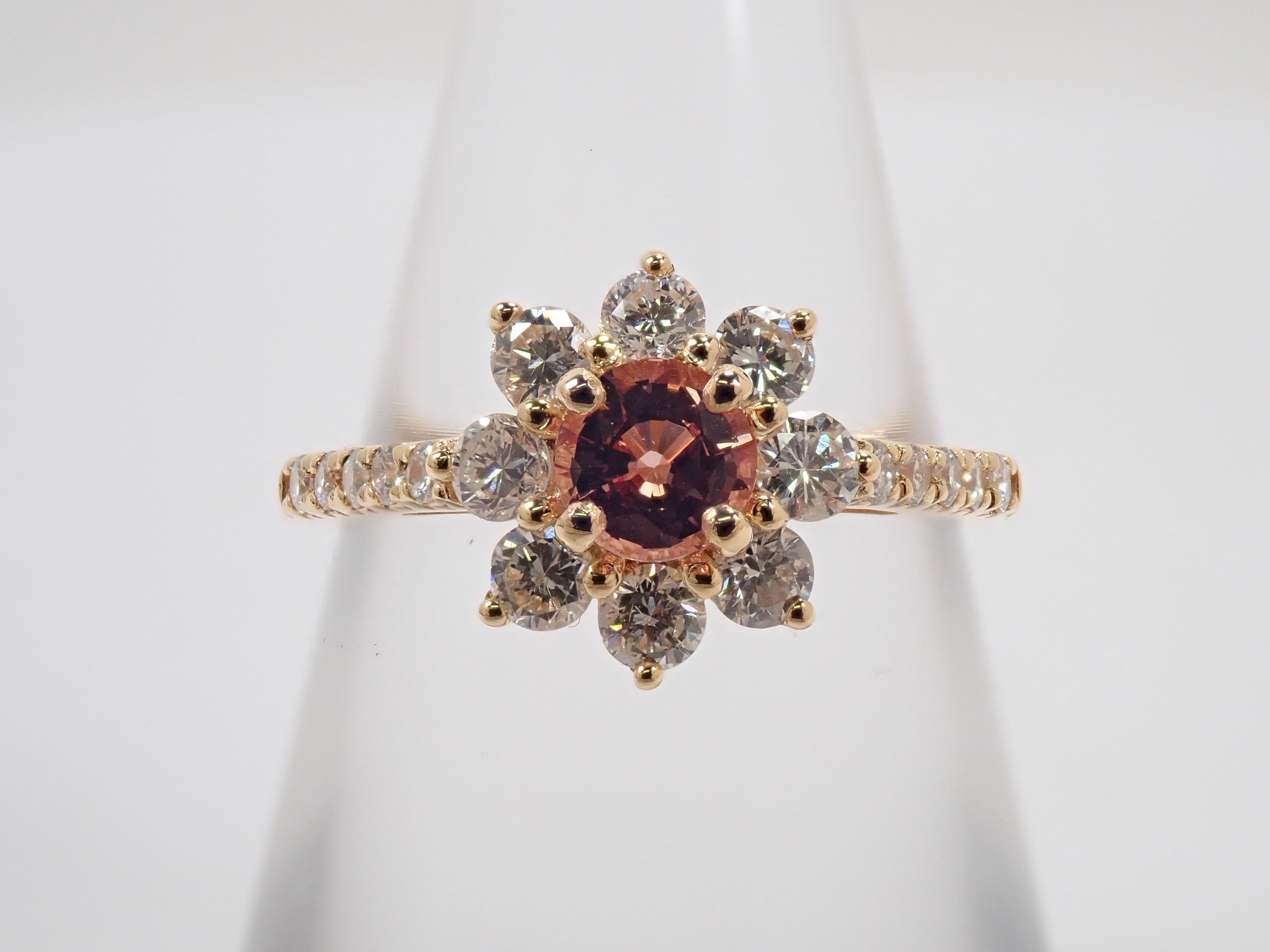 【抽選販売0812_11】K18 マダガスカル産パパラチアサファイア 0.412ct・ダイヤモンド0.57ctリング