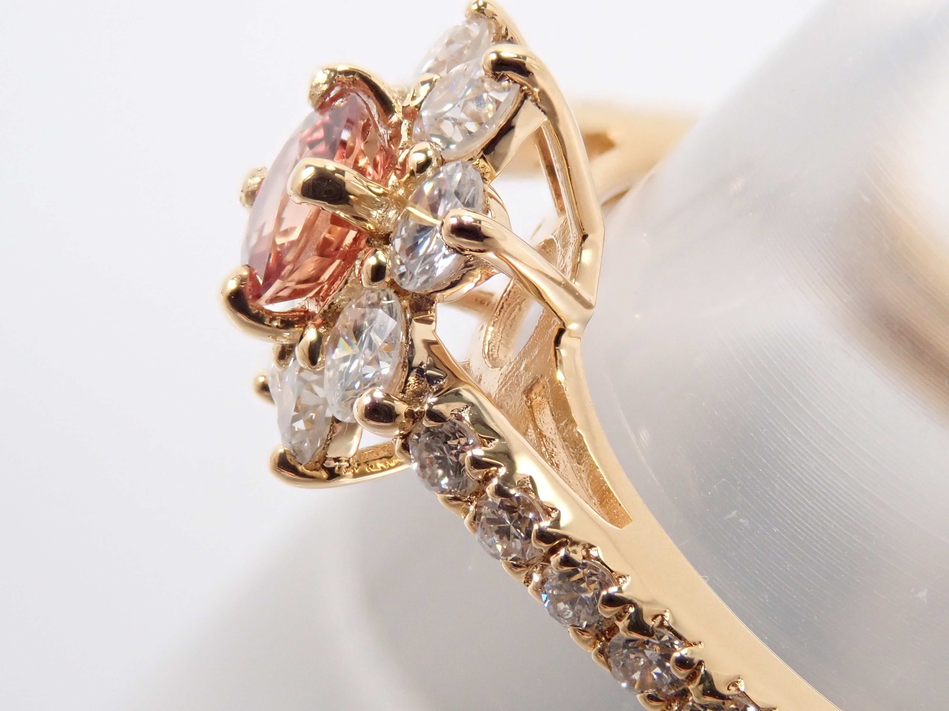 【抽選販売0812_11】K18 マダガスカル産パパラチアサファイア 0.412ct・ダイヤモンド0.57ctリング