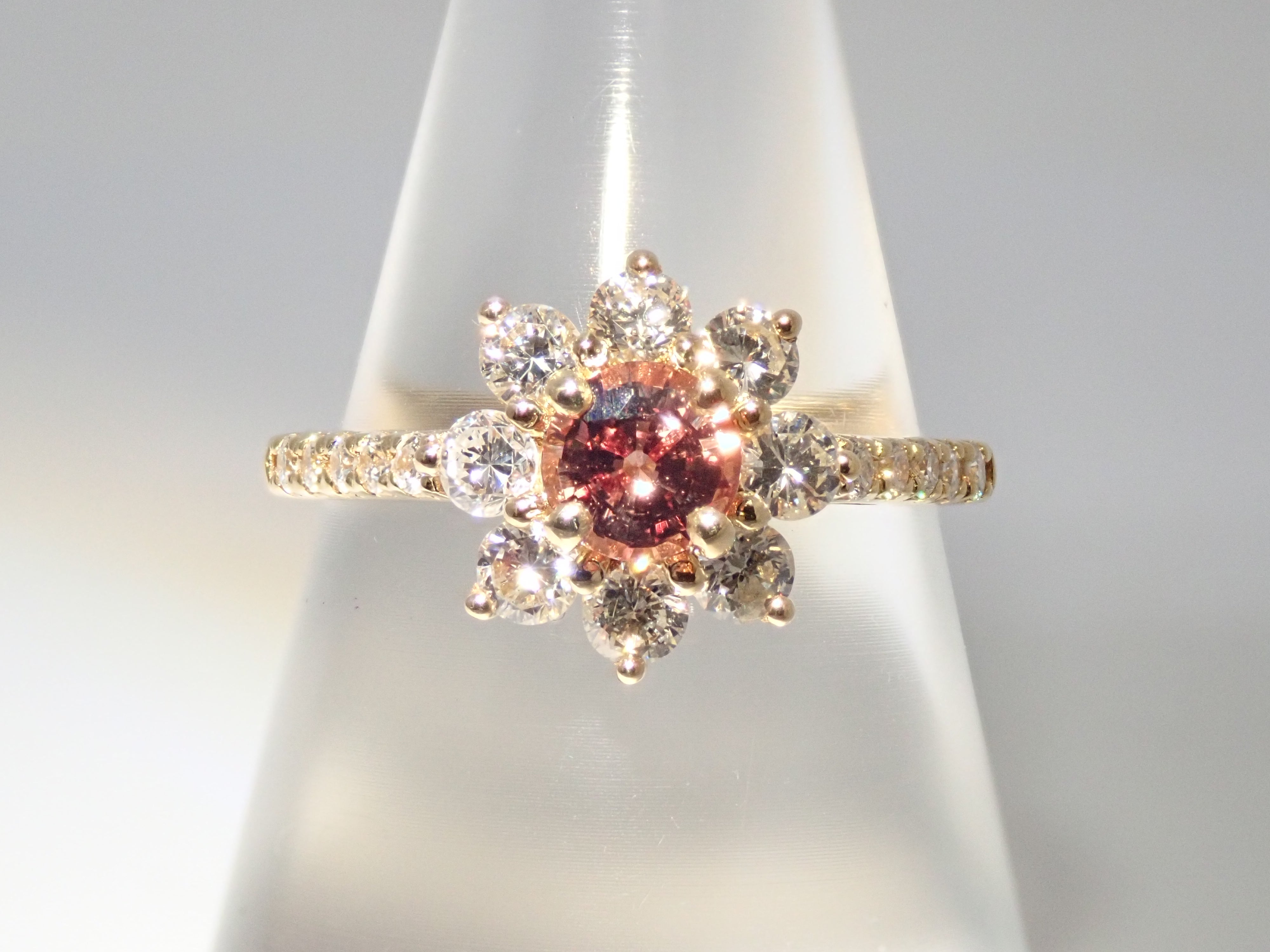 【抽選販売0812_11】K18 マダガスカル産パパラチアサファイア 0.412ct・ダイヤモンド0.57ctリング