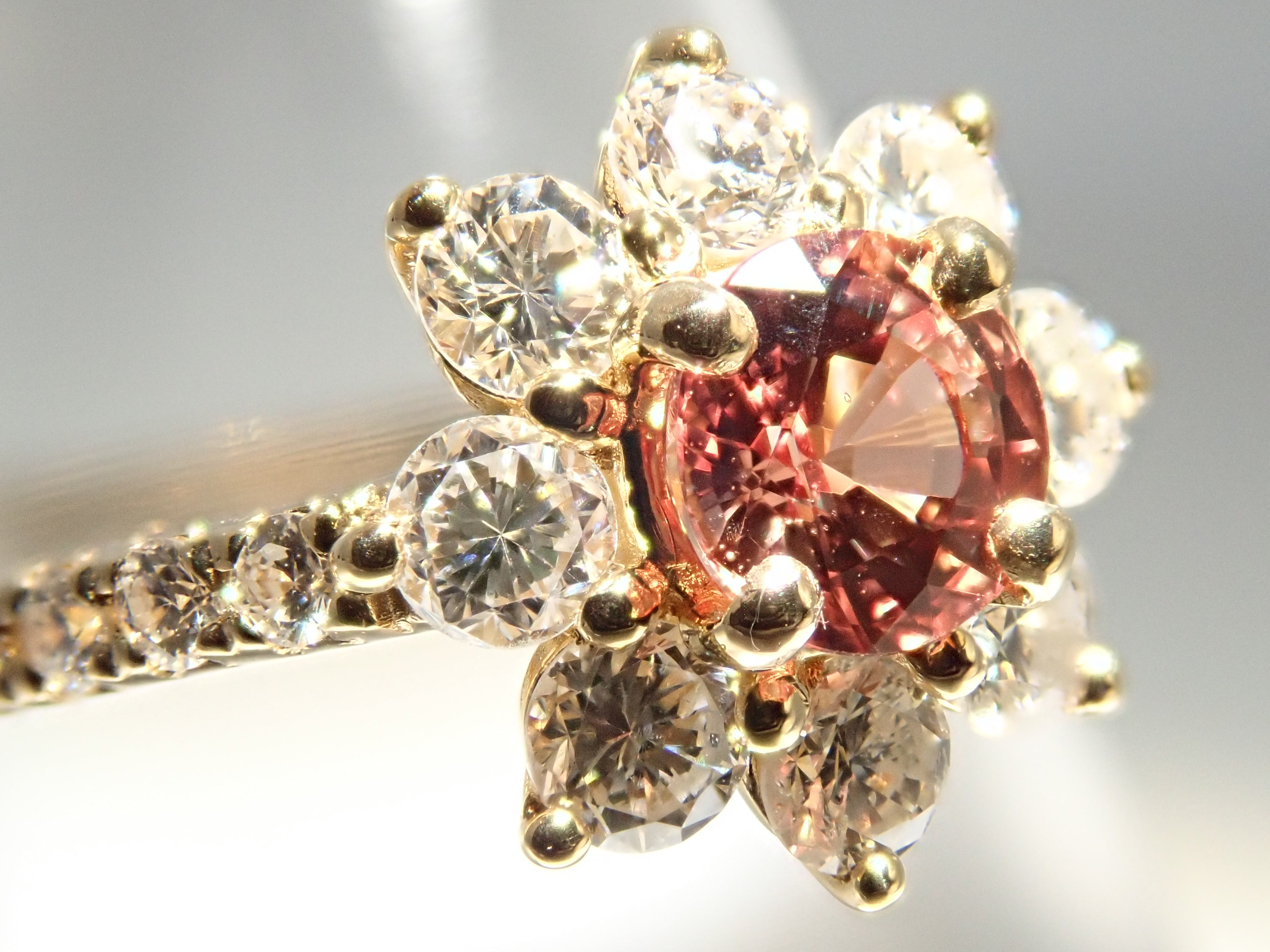 【抽選販売0812_11】K18 マダガスカル産パパラチアサファイア 0.412ct・ダイヤモンド0.57ctリング