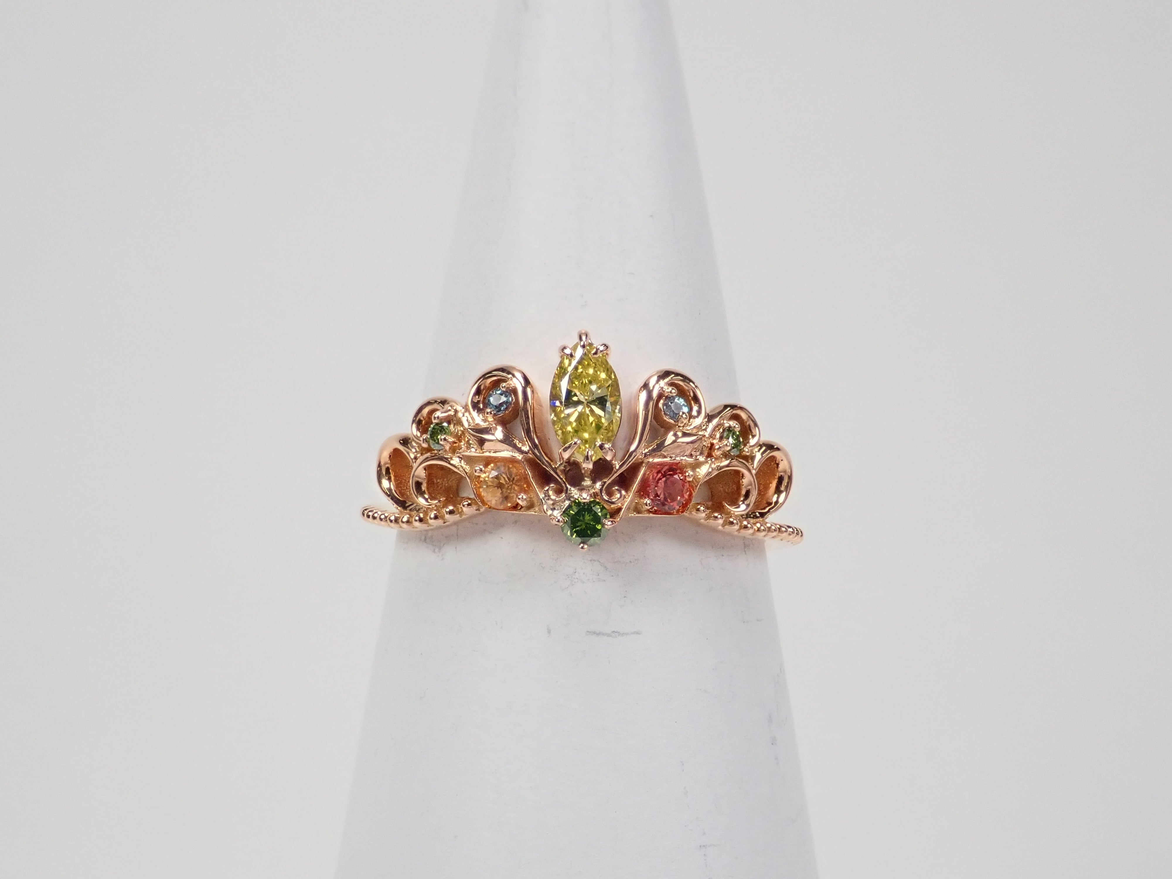 K18PGカナリーイエローダイヤモンド(トリートメント)0.214ct・アレキサンドライトリング 中宝付