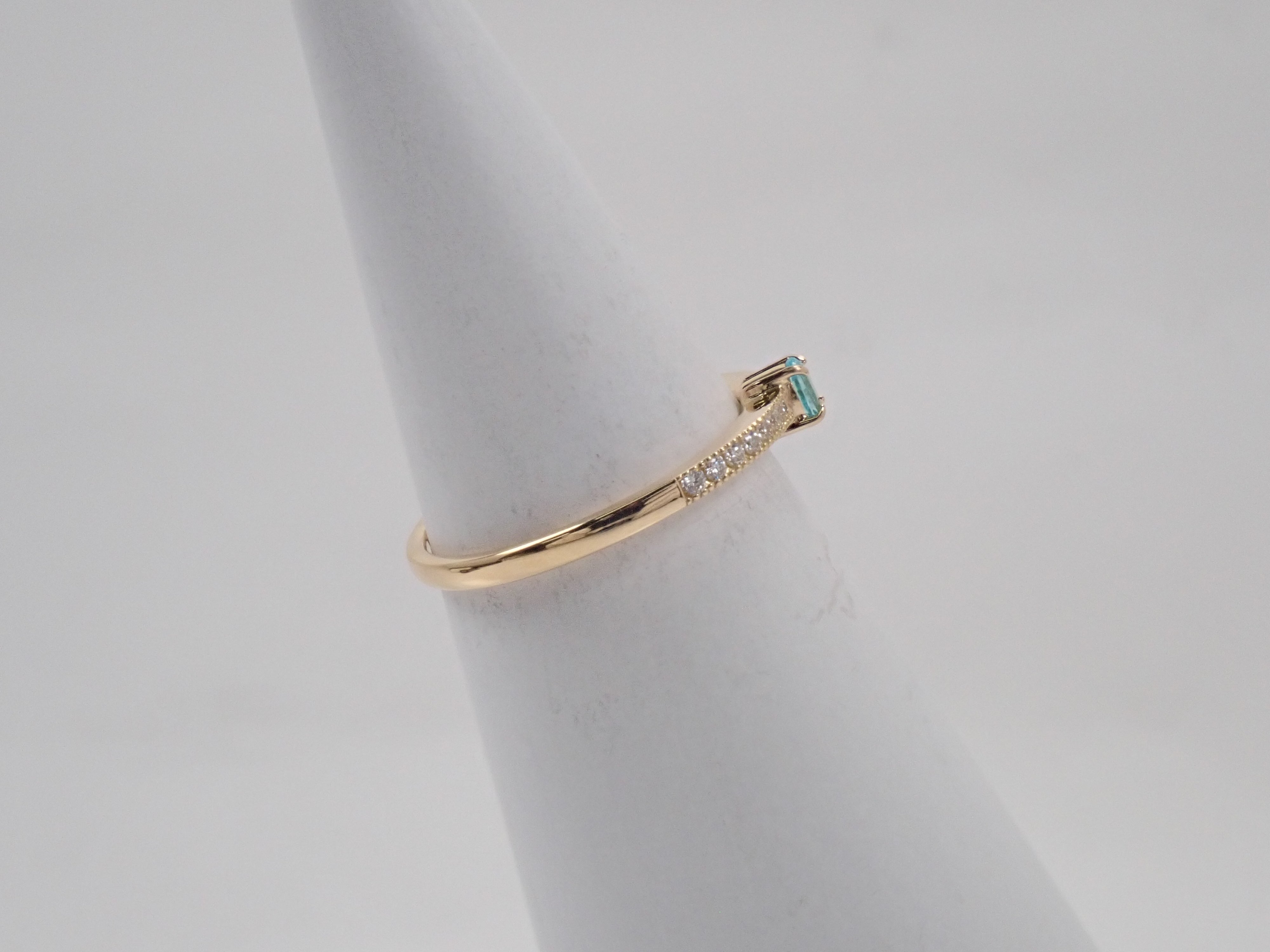 【22602676掲載】K18YG ブラジル産パライバトルマリン 0.095ct ダイヤモンド0.097ctリングソーティング