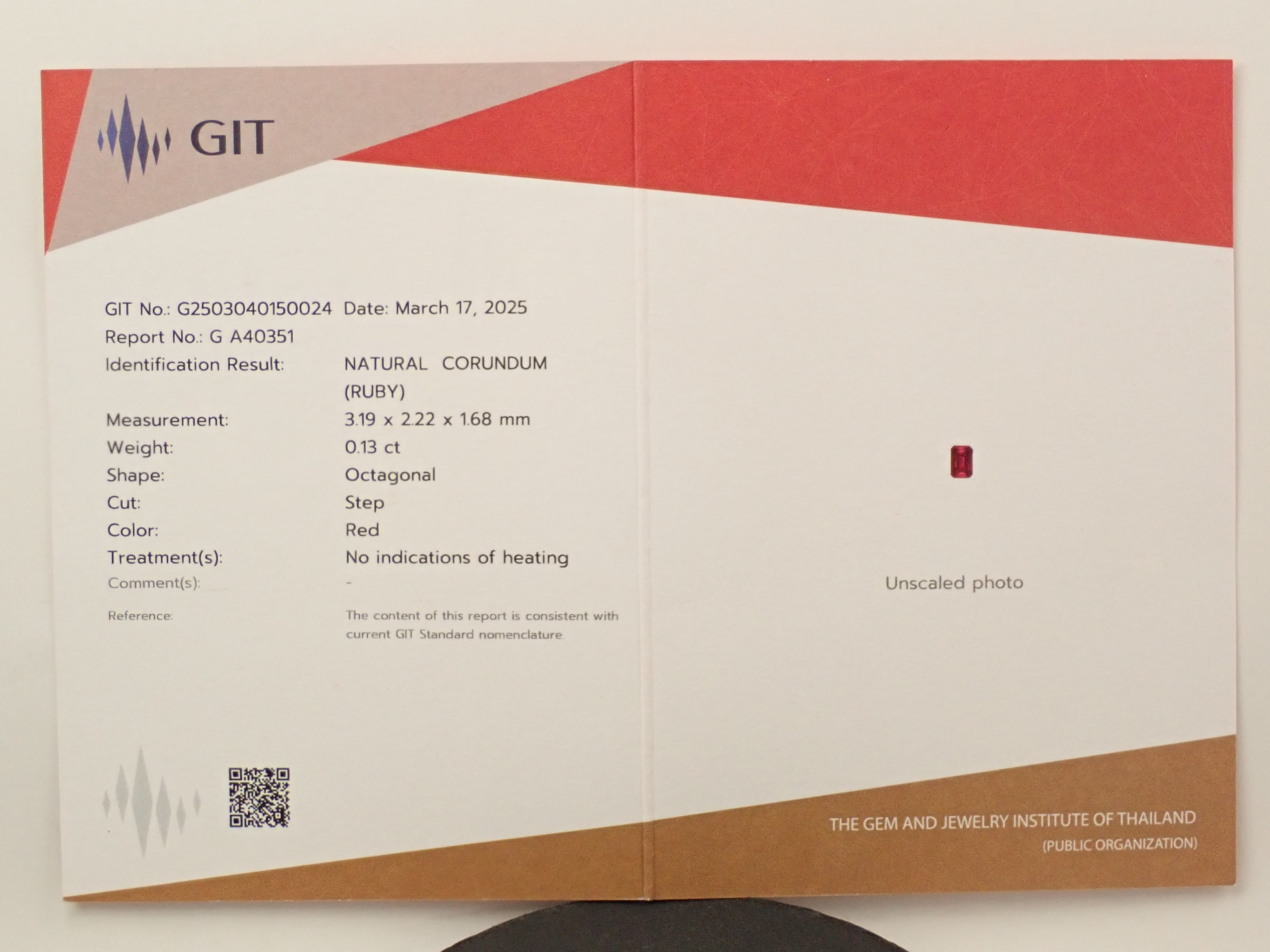 非加熱ルビー 0.130ctルース GIT