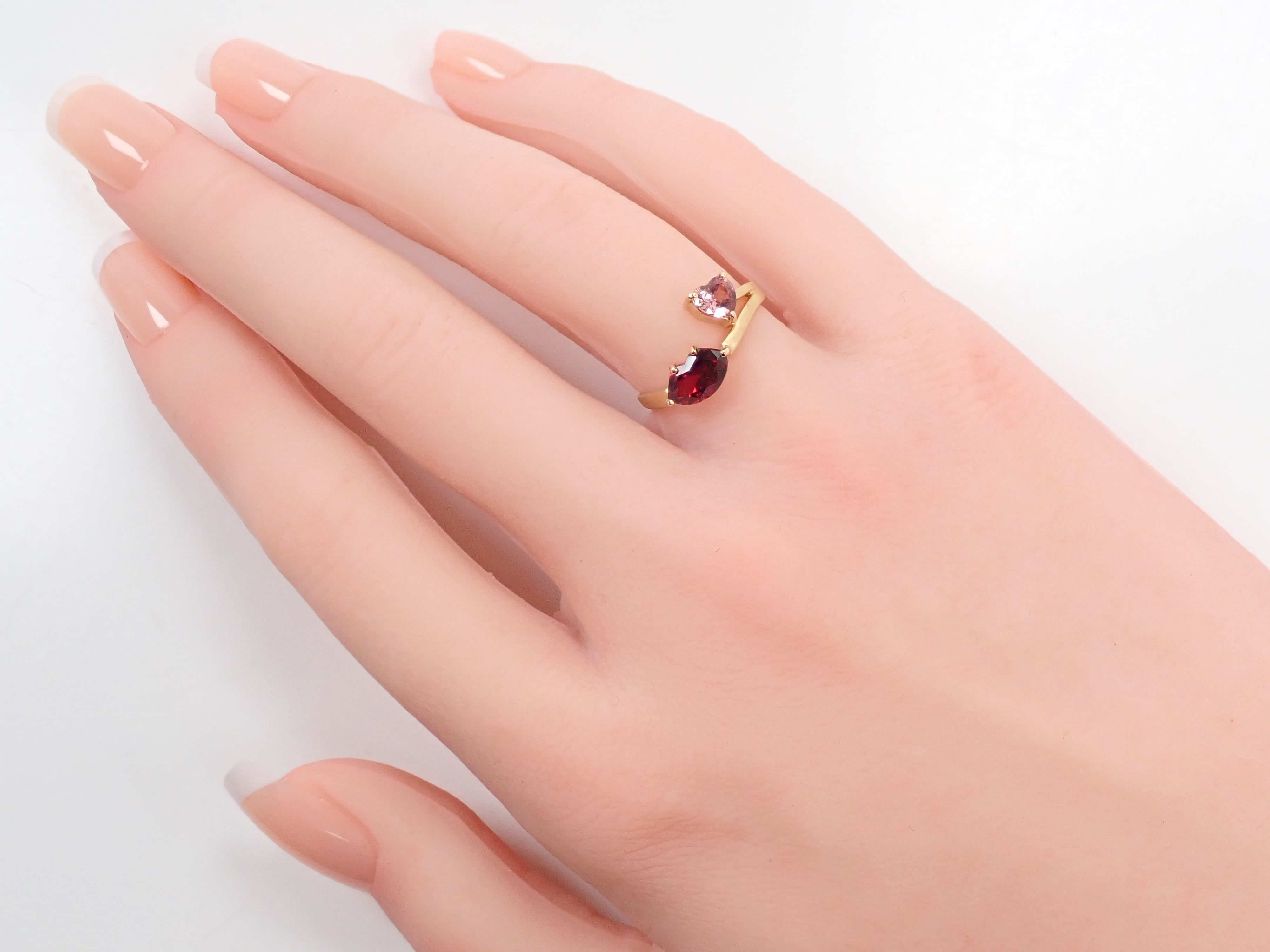 【9/4(金)AM10時〆:抽選販売_12】K18YG タンザニア産アルマンディンガーネット 1.003ct・ピンクサファイアリング