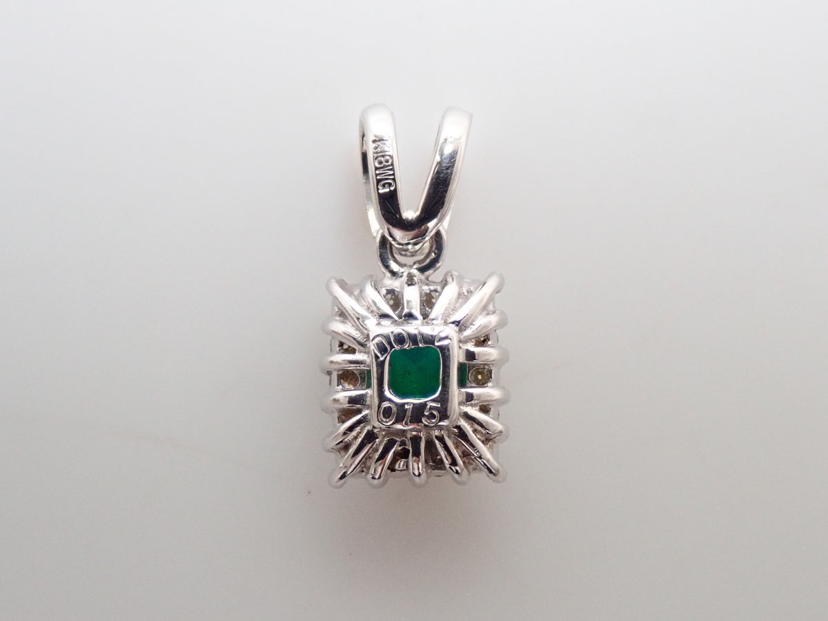【10/13 22時販売】【カラフリ】K18WG エメラルド0.15ct・ダイヤモンド0.12ctペンダントトップ(ネックレストップ)鑑別書