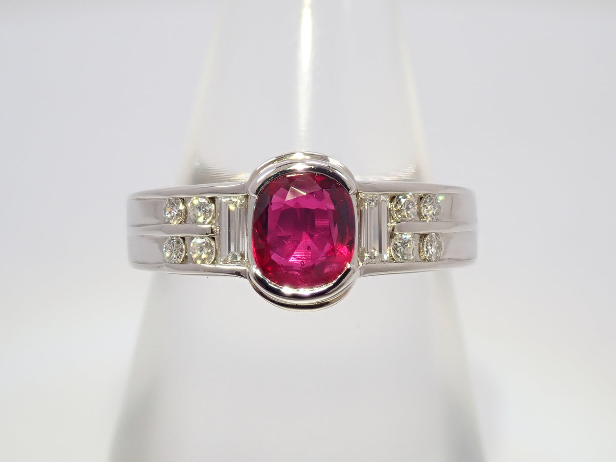 【9/14 22時販売】【カラフリ】Pt900 ルビー 0.71ct・ダイヤモンド 0.24ctリング鑑別書