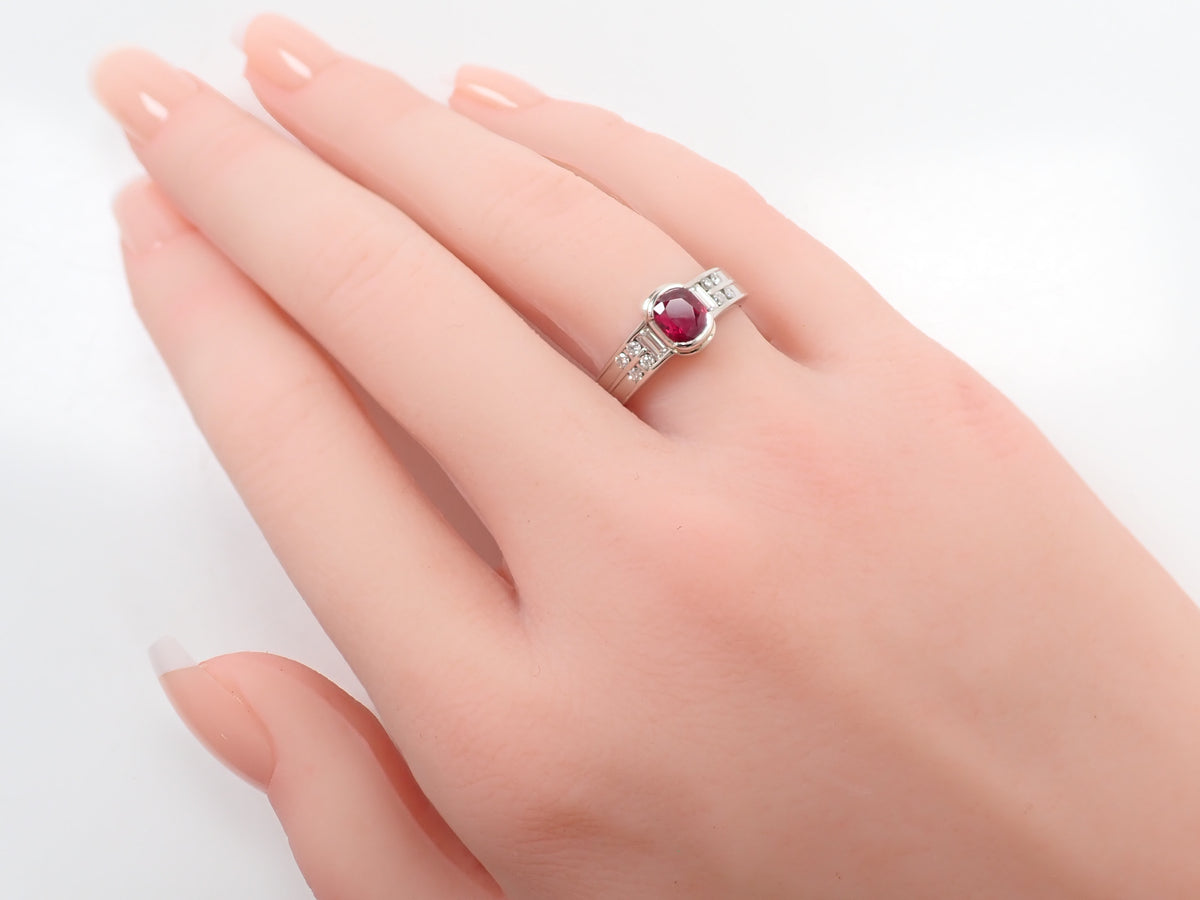 【9/14 22時販売】【カラフリ】Pt900 ルビー 0.71ct・ダイヤモンド 0.24ctリング鑑別書