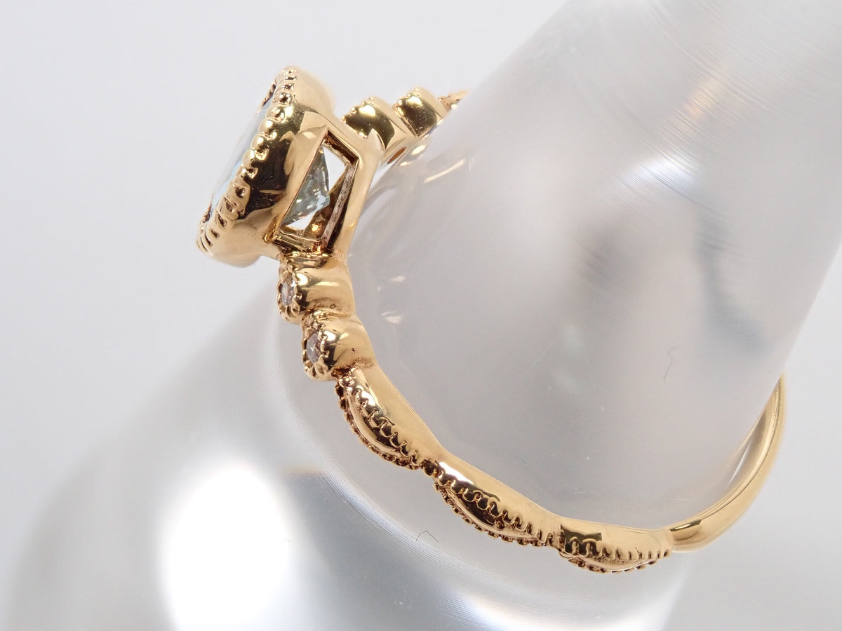 【9/20 22時販売】【カラフリ】K18 アクアマリン 0.65ct・ダイヤモンド0.02ctリング 鑑別カード