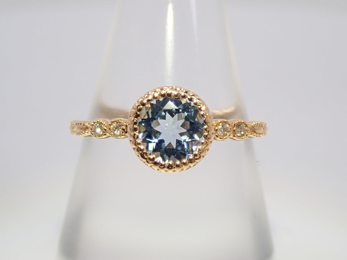 【9/20 22時販売】【カラフリ】K18 アクアマリン 0.65ct・ダイヤモンド0.02ctリング 鑑別カード