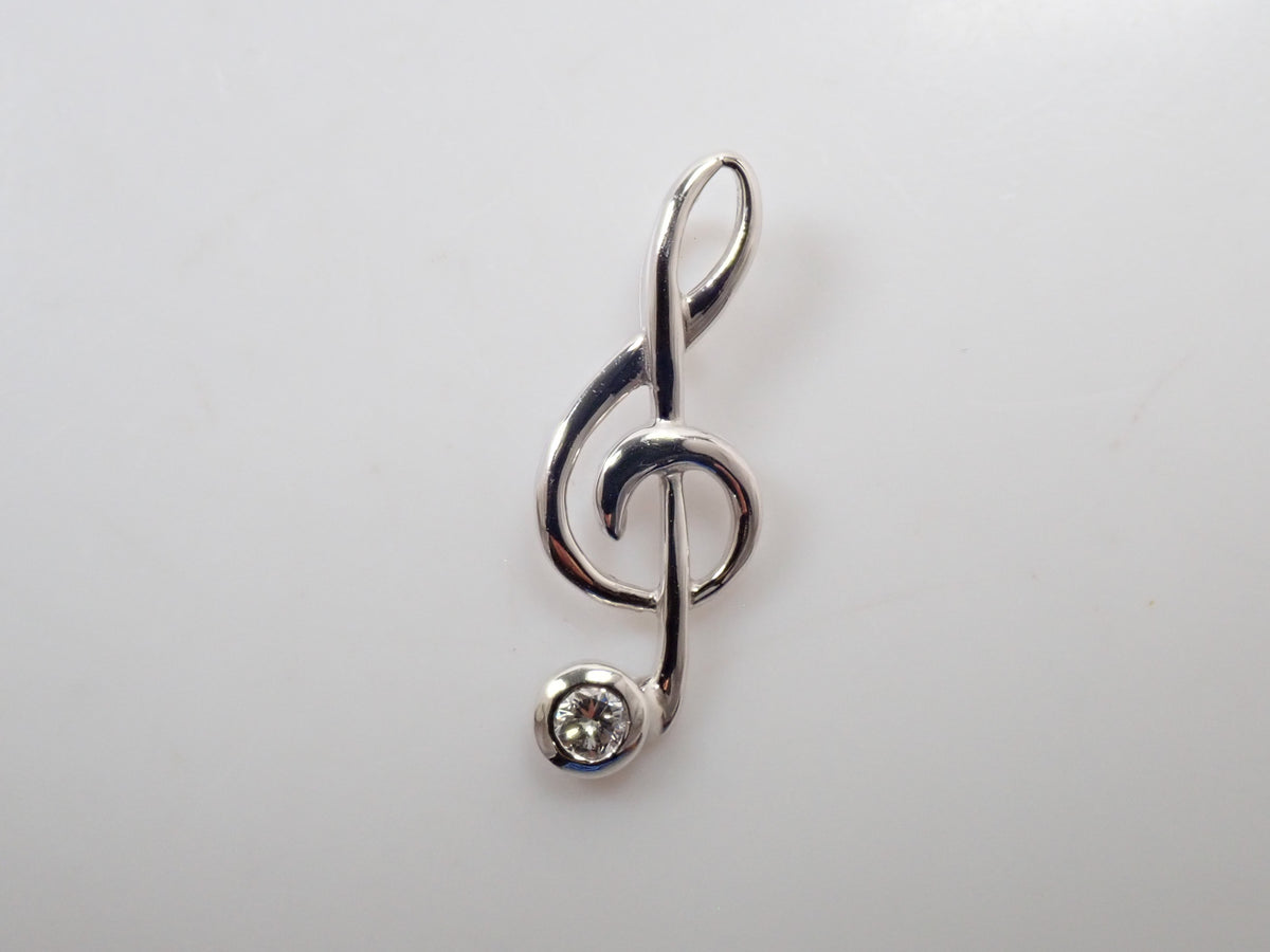 【9/20 22時販売】【カラフリ】 K18WGダイヤモンド 0.09ct ト音記号モチーフ ペンダントトップ(ネックレストップ)