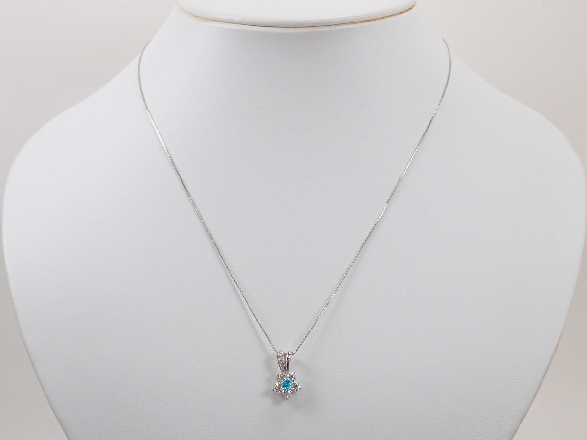 【9/20 22時販売】【カラフリ】Pt900/Pt850 ブラジル産パライバトルマリン 0.08ct(CuO:2.0%、MnO:1.1%)・ダイヤモンド 0.56ctペンダント(ネックレス)鑑別書