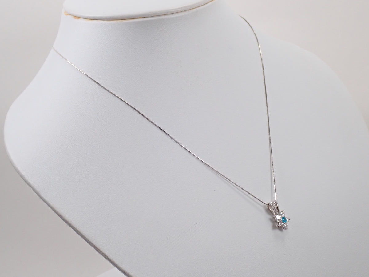 【9/20 22時販売】【カラフリ】Pt900/Pt850 ブラジル産パライバトルマリン 0.08ct(CuO:2.0%、MnO:1.1%)・ダイヤモンド 0.56ctペンダント(ネックレス)鑑別書