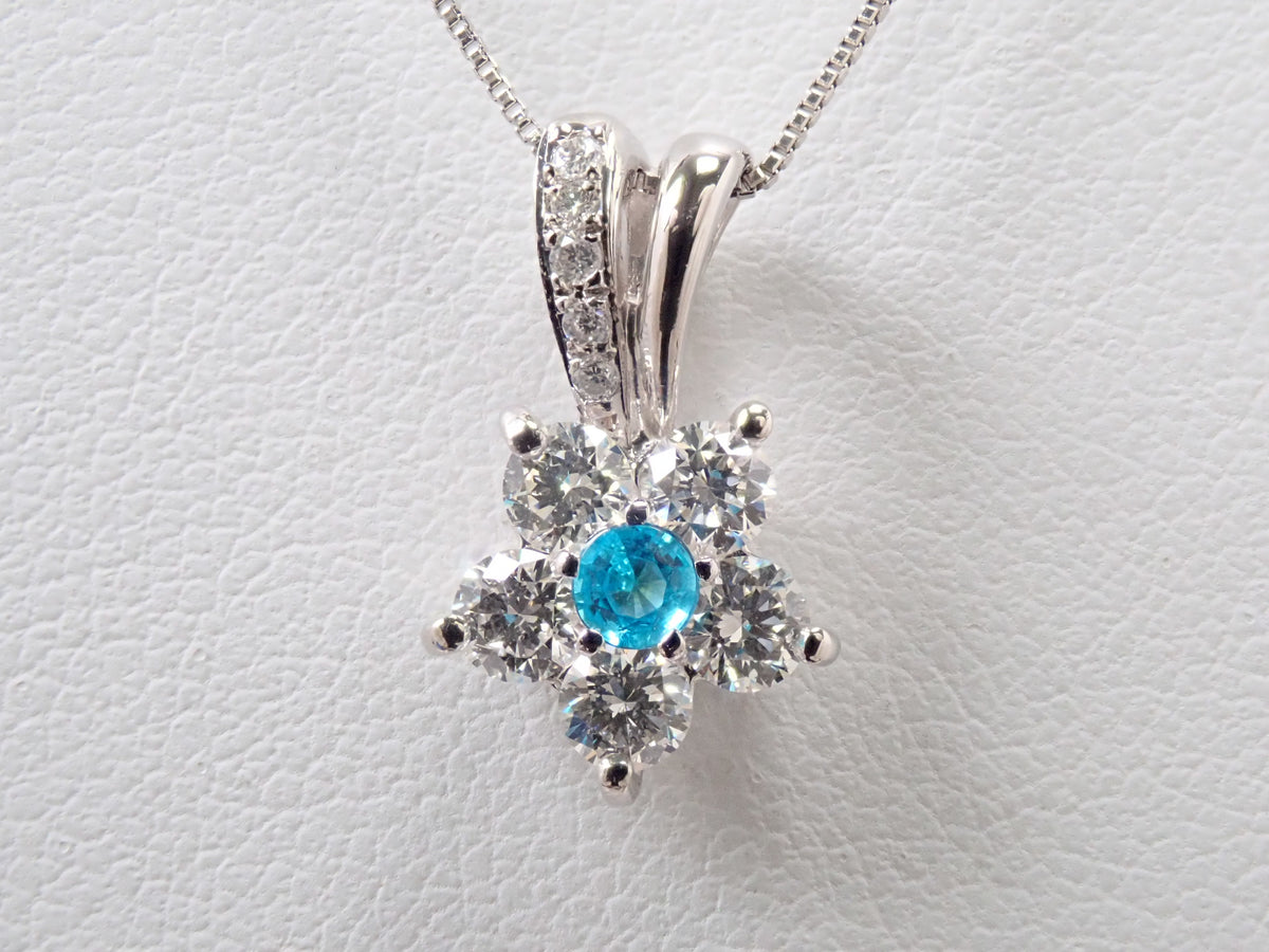 【9/20 22時販売】【カラフリ】Pt900/Pt850 ブラジル産パライバトルマリン 0.08ct(CuO:2.0%、MnO:1.1%)・ダイヤモンド 0.56ctペンダント(ネックレス)鑑別書