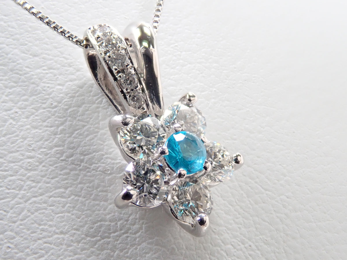 【9/20 22時販売】【カラフリ】Pt900/Pt850 ブラジル産パライバトルマリン 0.08ct(CuO:2.0%、MnO:1.1%)・ダイヤモンド 0.56ctペンダント(ネックレス)鑑別書