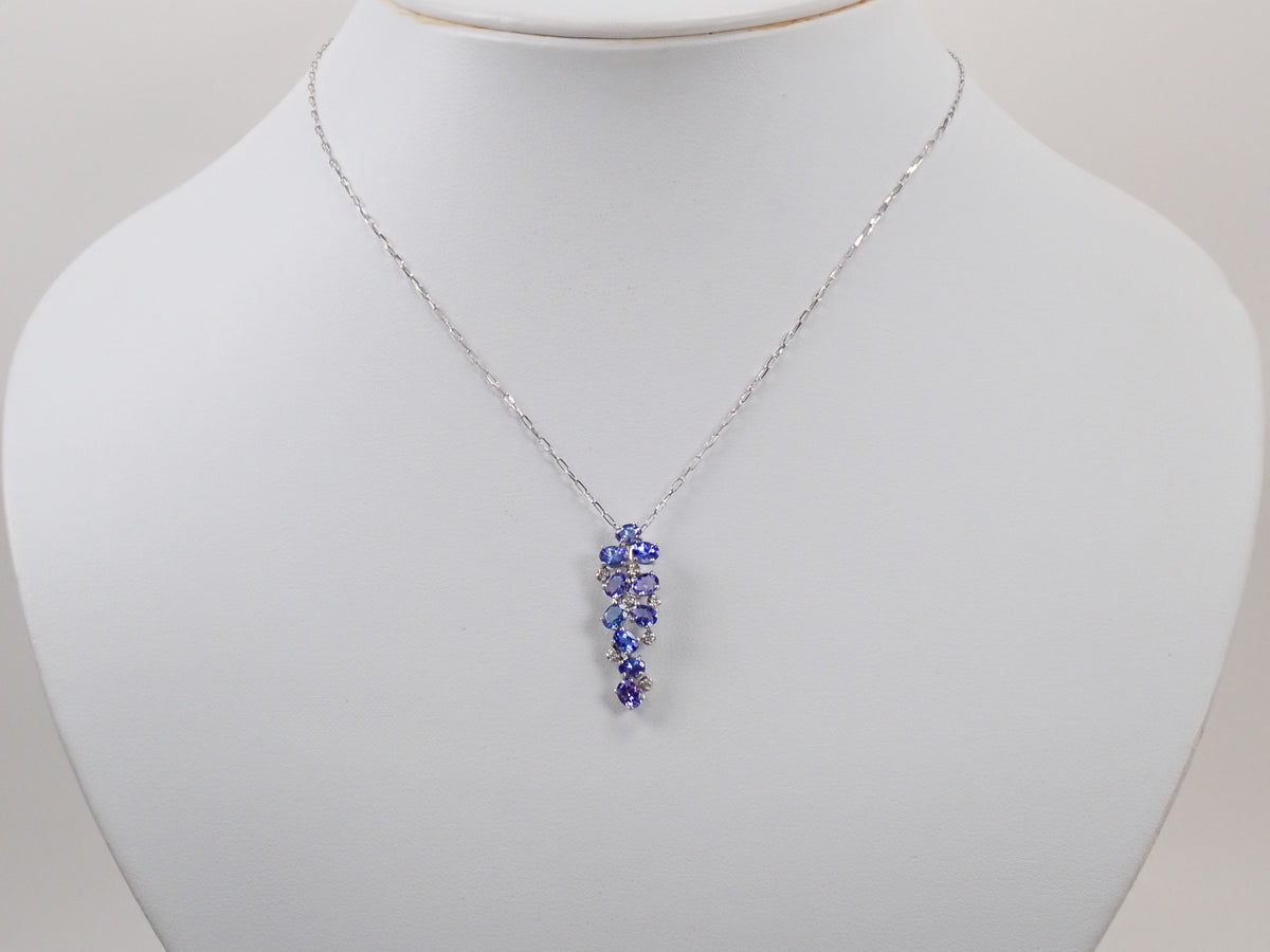 【9/20 22時販売】【カラフリ】K18WG タンザナイト1.79ct・ダイヤモンド0.07ctペンダント(ネックレス)