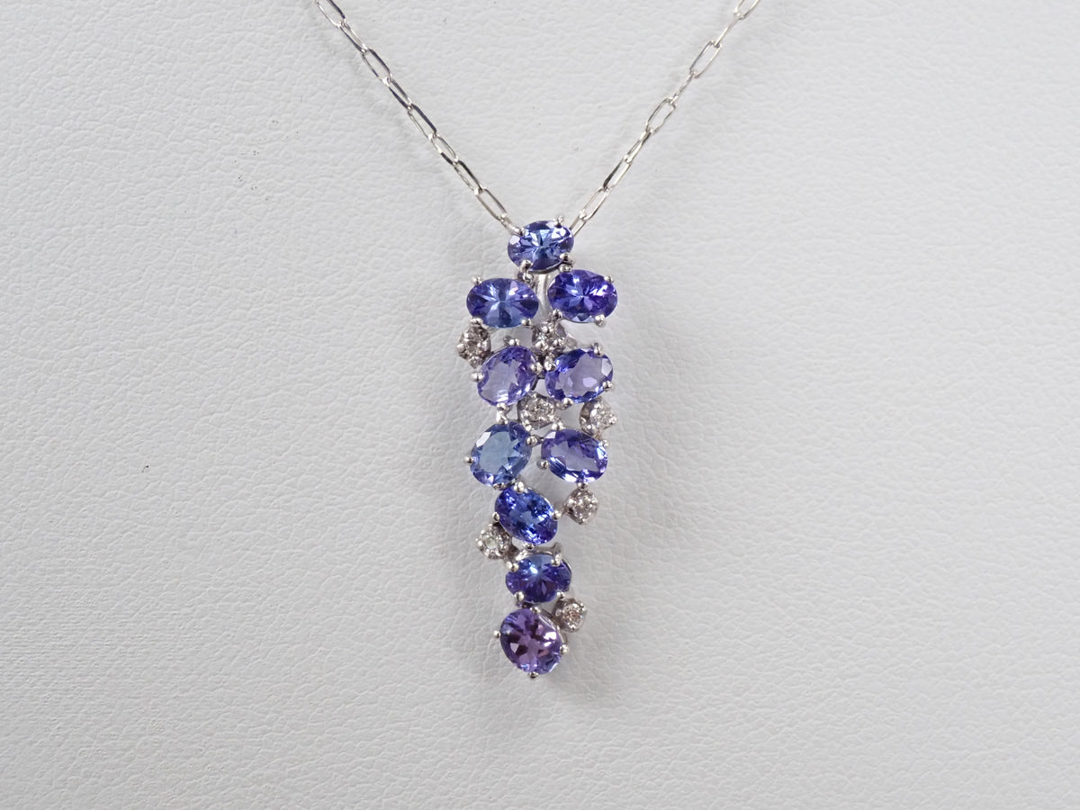 【9/20 22時販売】【カラフリ】K18WG タンザナイト1.79ct・ダイヤモンド0.07ctペンダント(ネックレス)