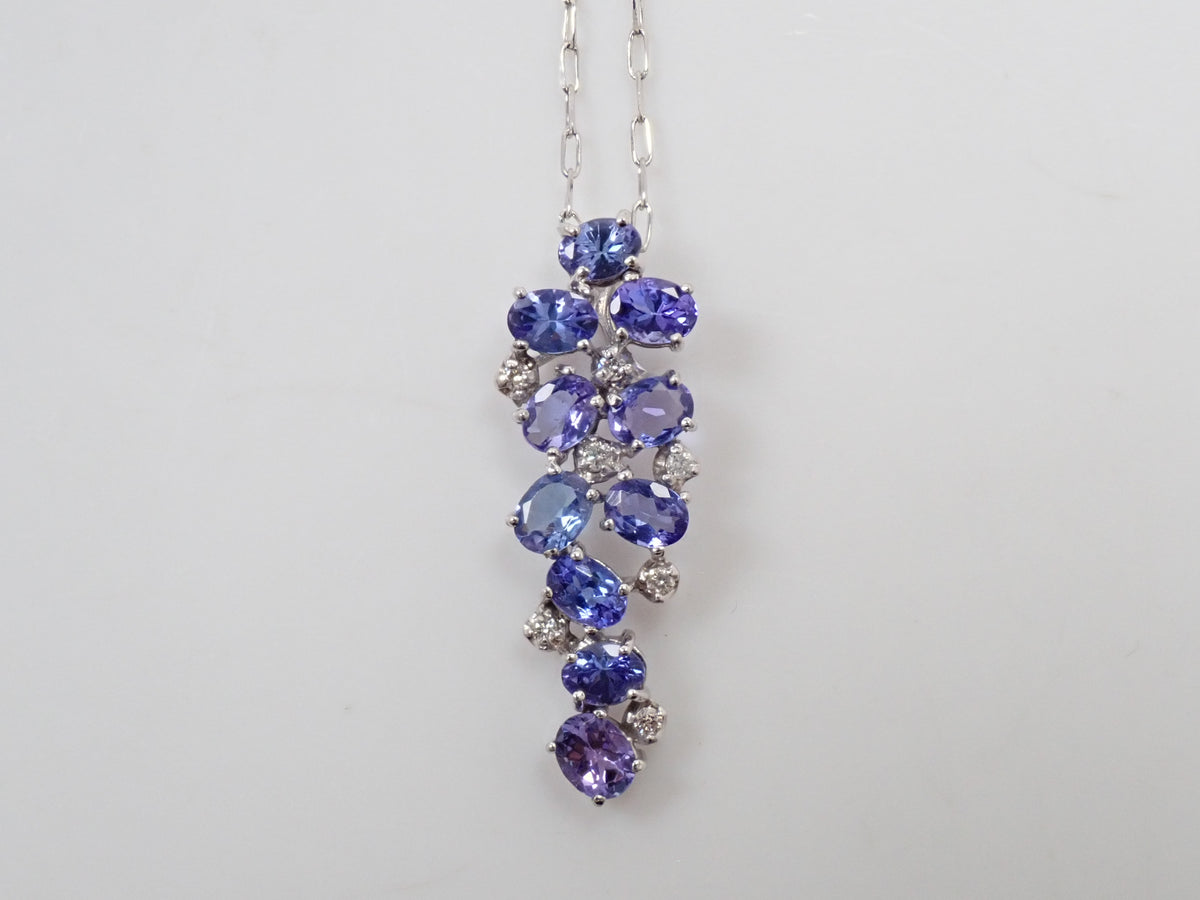 【9/20 22時販売】【カラフリ】K18WG タンザナイト1.79ct・ダイヤモンド0.07ctペンダント(ネックレス)