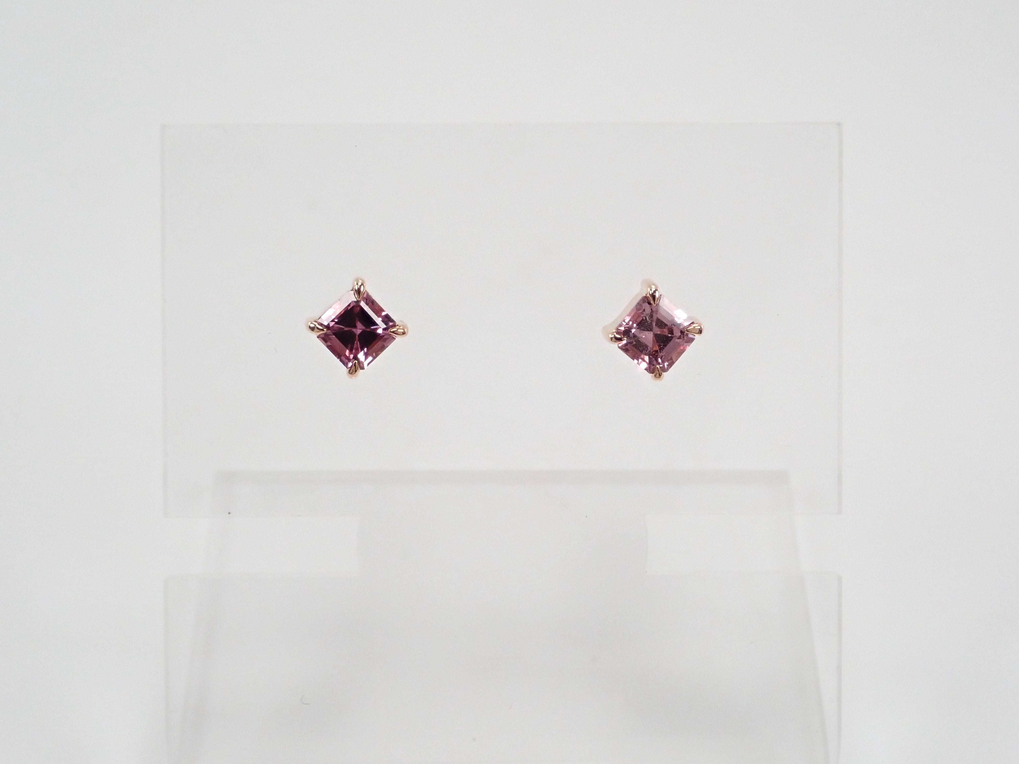K18PGマダガスカル産ピンクサファイア0.24ct0.25ctピアス(アッシャーカット)