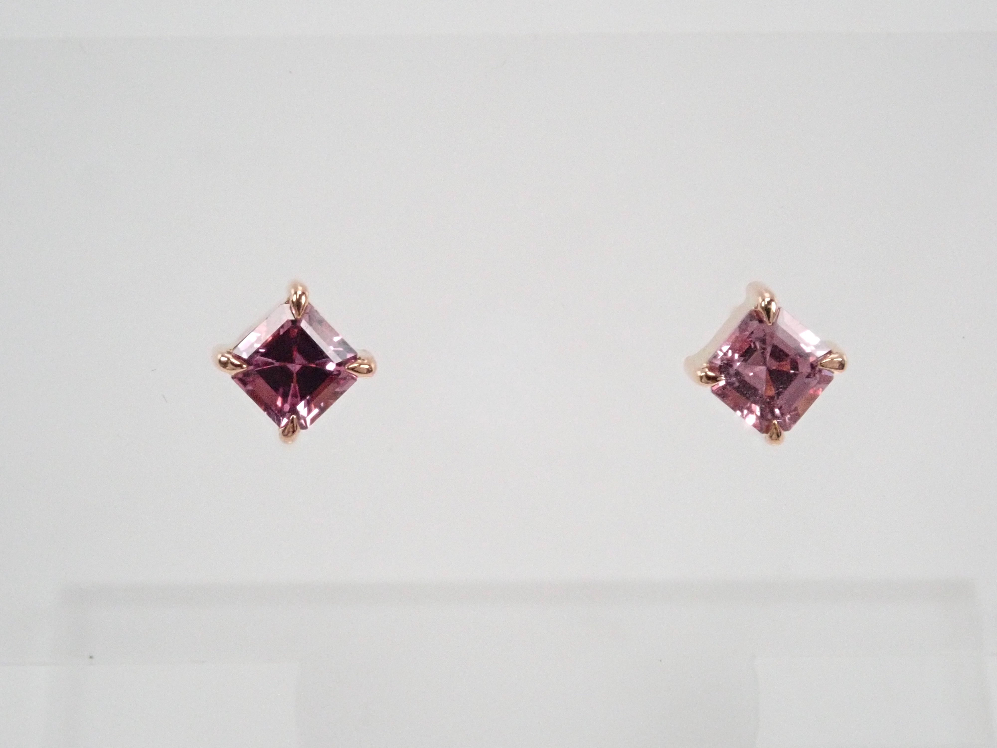 K18PGマダガスカル産ピンクサファイア0.24ct0.25ctピアス(アッシャーカット)