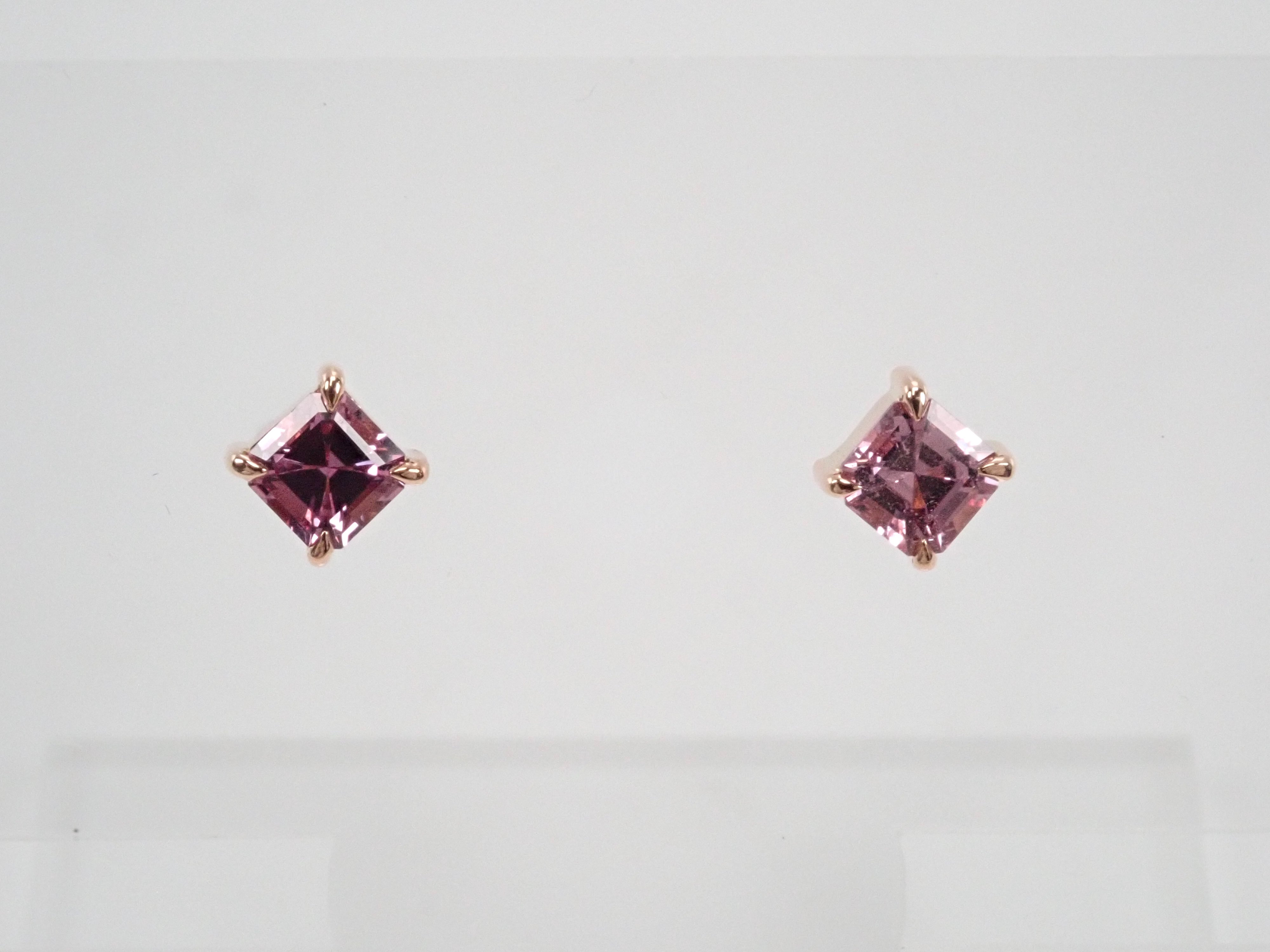 K18PGマダガスカル産ピンクサファイア0.24ct0.25ctピアス(アッシャーカット)