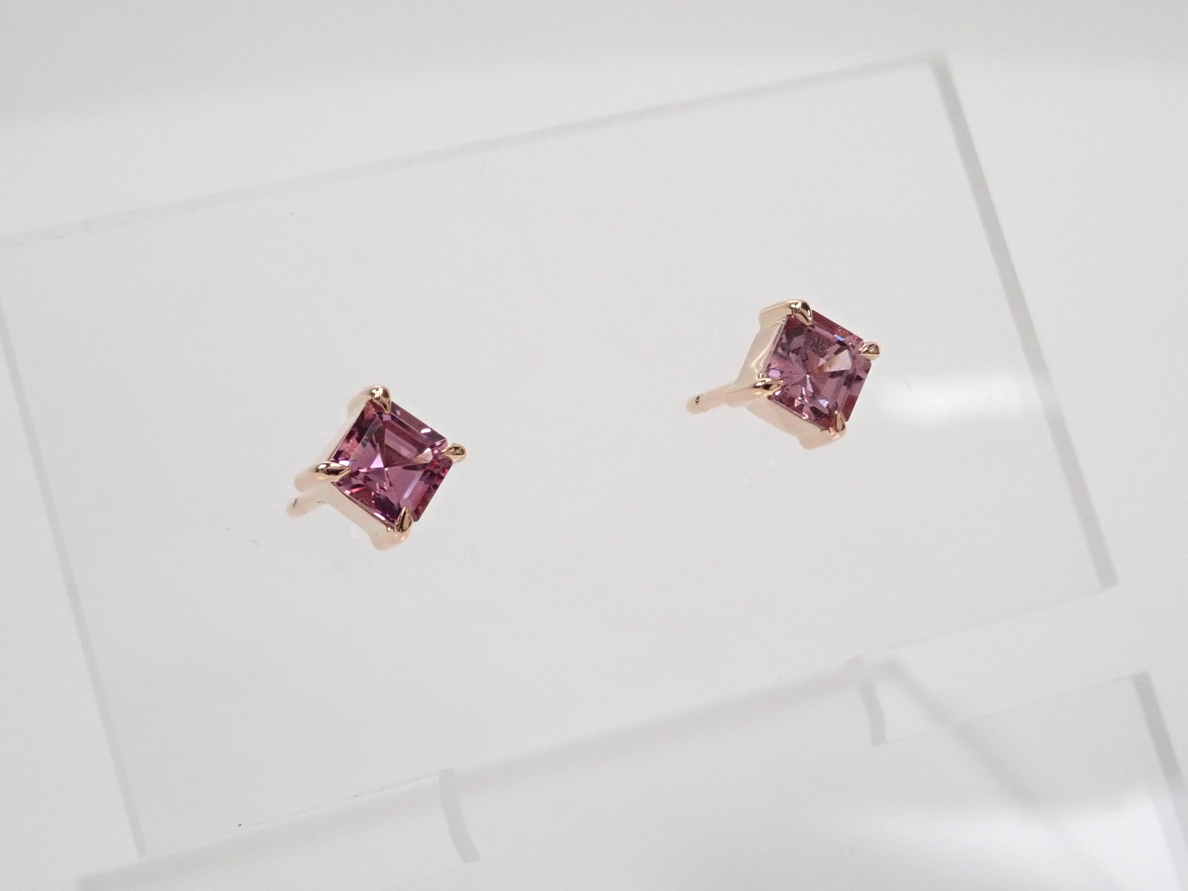 K18PGマダガスカル産ピンクサファイア0.24ct0.25ctピアス(アッシャーカット)