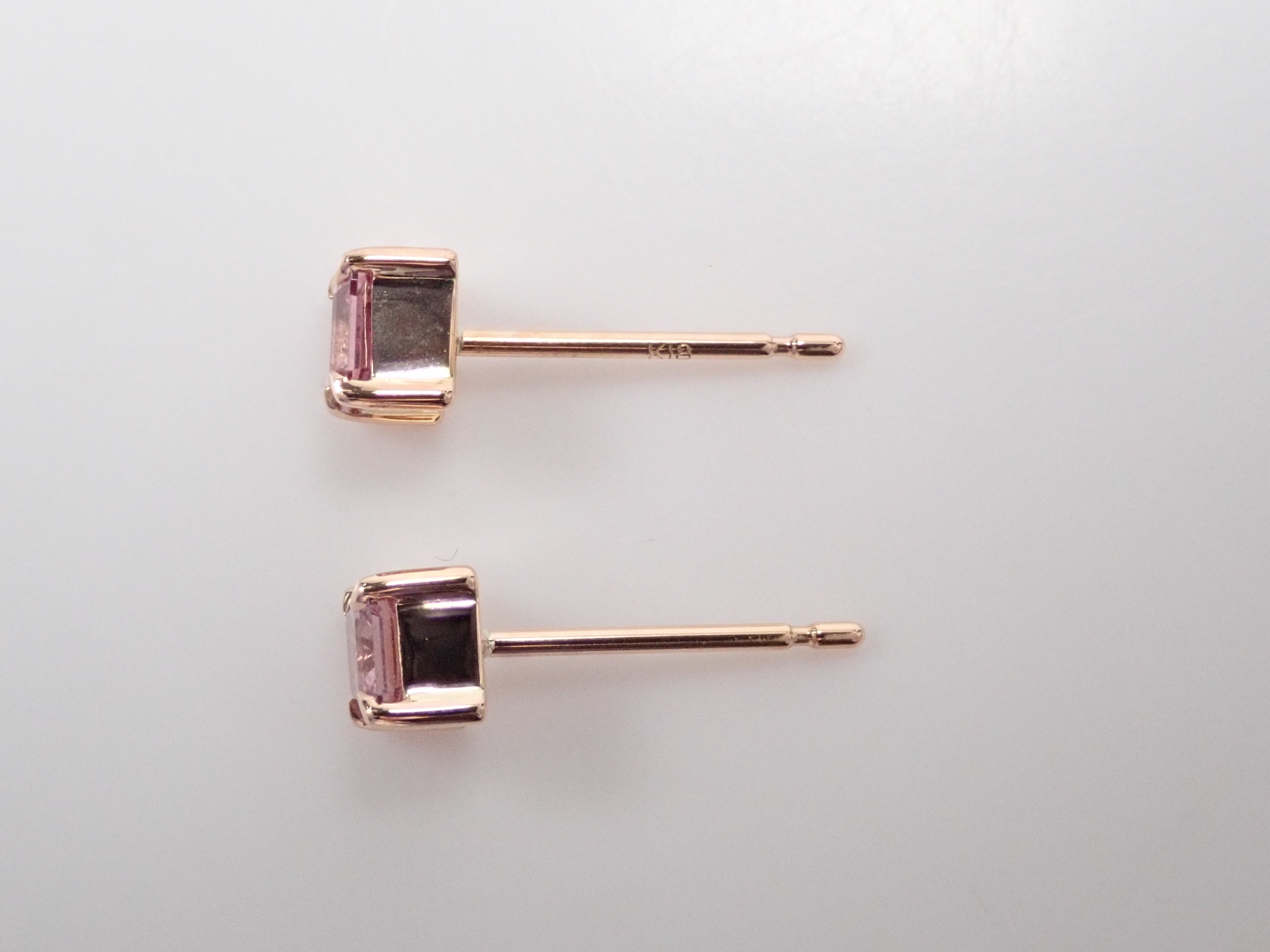 K18PGマダガスカル産ピンクサファイア0.24ct0.25ctピアス(アッシャーカット)