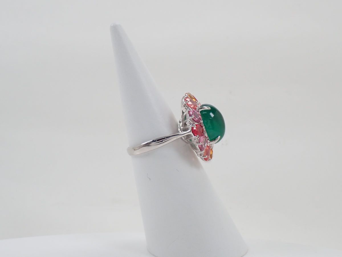 【9/24 22時販売】【カラフリ】Pt900 エメラルド 5.33ct サファイア4.52ct、ダイヤモンド0.12ctリング 宝貴協