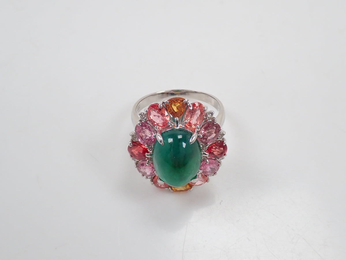 【9/24 22時販売】【カラフリ】Pt900 エメラルド 5.33ct サファイア4.52ct、ダイヤモンド0.12ctリング 宝貴協