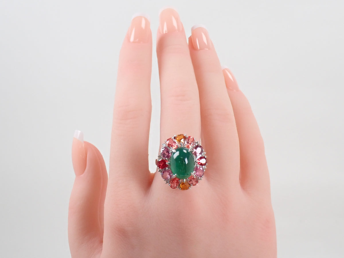 【9/24 22時販売】【カラフリ】Pt900 エメラルド 5.33ct サファイア4.52ct、ダイヤモンド0.12ctリング 宝貴協