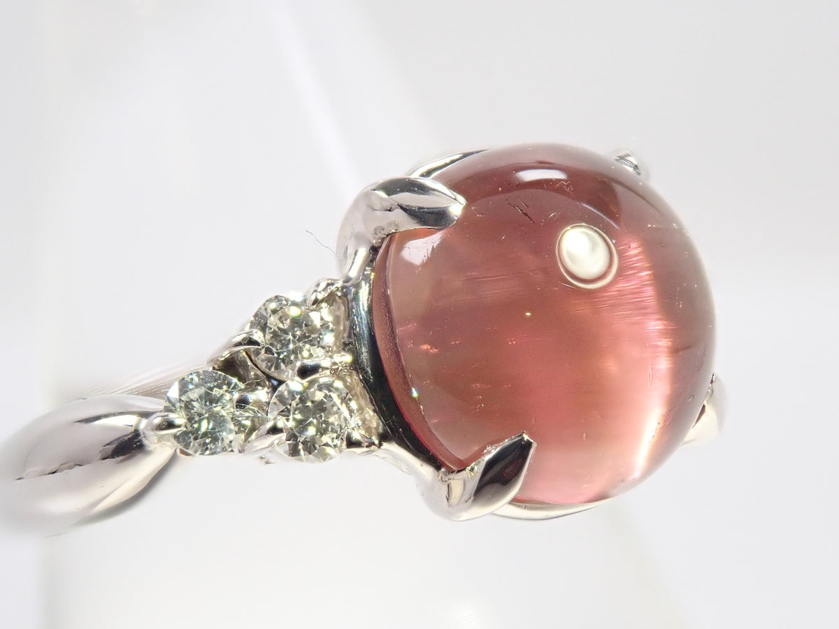 【9/18 22時販売】【カラフリ】Pt900 トルマリンキャッツアイ 4.598ct ダイヤモンド0.20ctリング