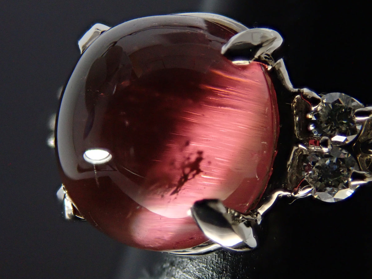 【9/18 22時販売】【カラフリ】Pt900 トルマリンキャッツアイ 4.598ct ダイヤモンド0.20ctリング