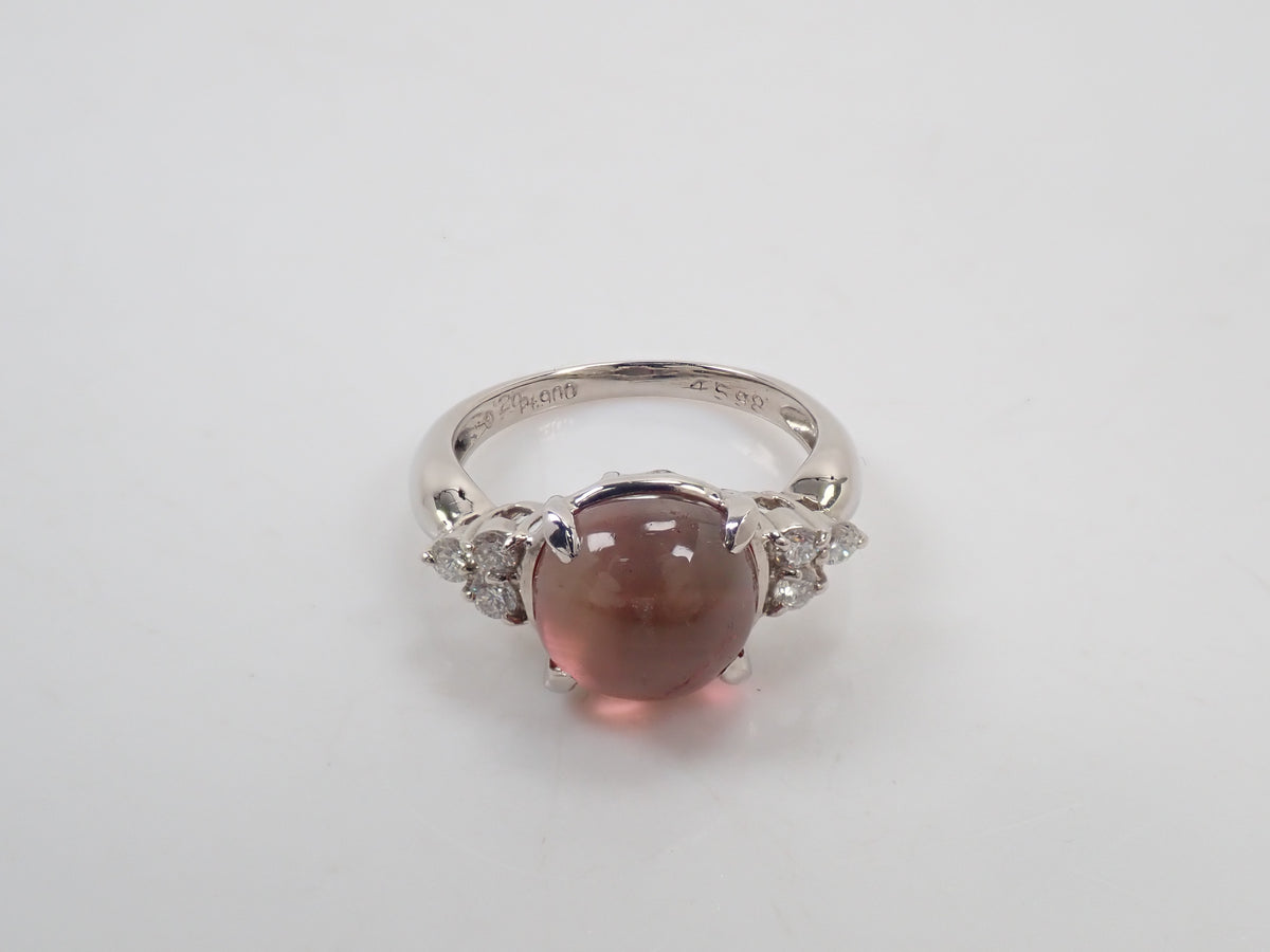 【9/18 22時販売】【カラフリ】Pt900 トルマリンキャッツアイ 4.598ct ダイヤモンド0.20ctリング