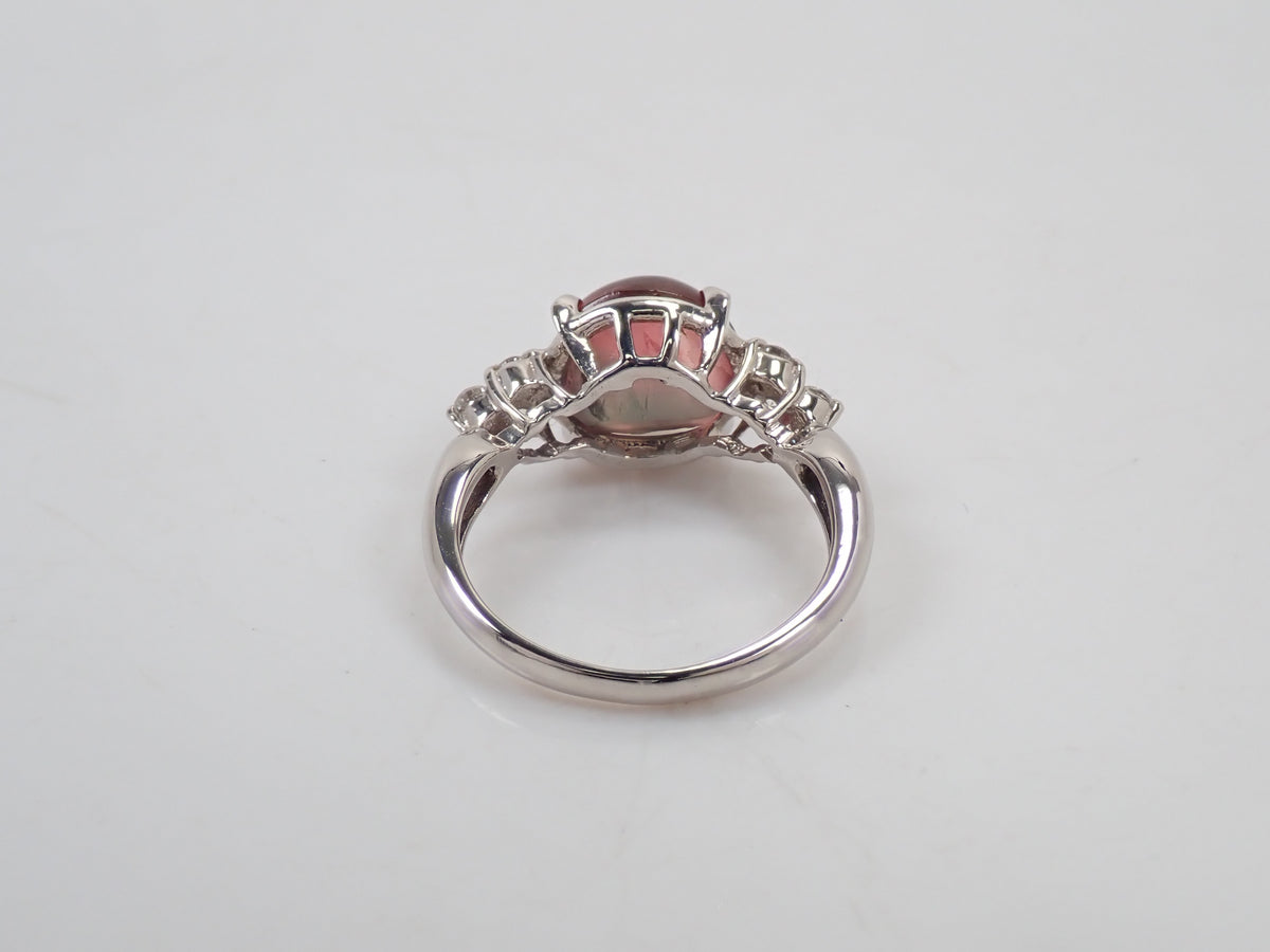 【9/18 22時販売】【カラフリ】Pt900 トルマリンキャッツアイ 4.598ct ダイヤモンド0.20ctリング