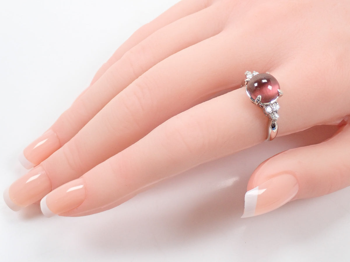 【9/18 22時販売】【カラフリ】Pt900 トルマリンキャッツアイ 4.598ct ダイヤモンド0.20ctリング