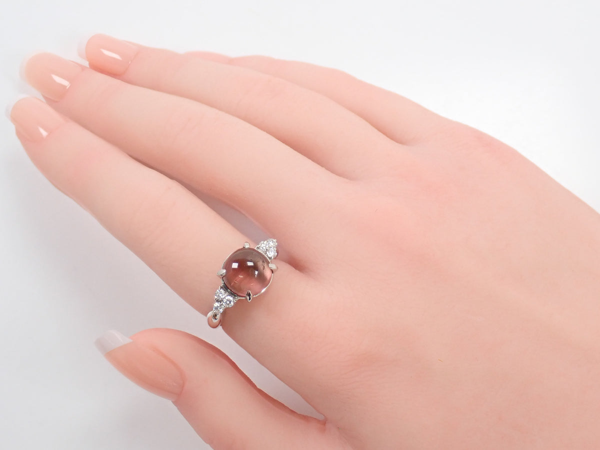 【9/18 22時販売】【カラフリ】Pt900 トルマリンキャッツアイ 4.598ct ダイヤモンド0.20ctリング