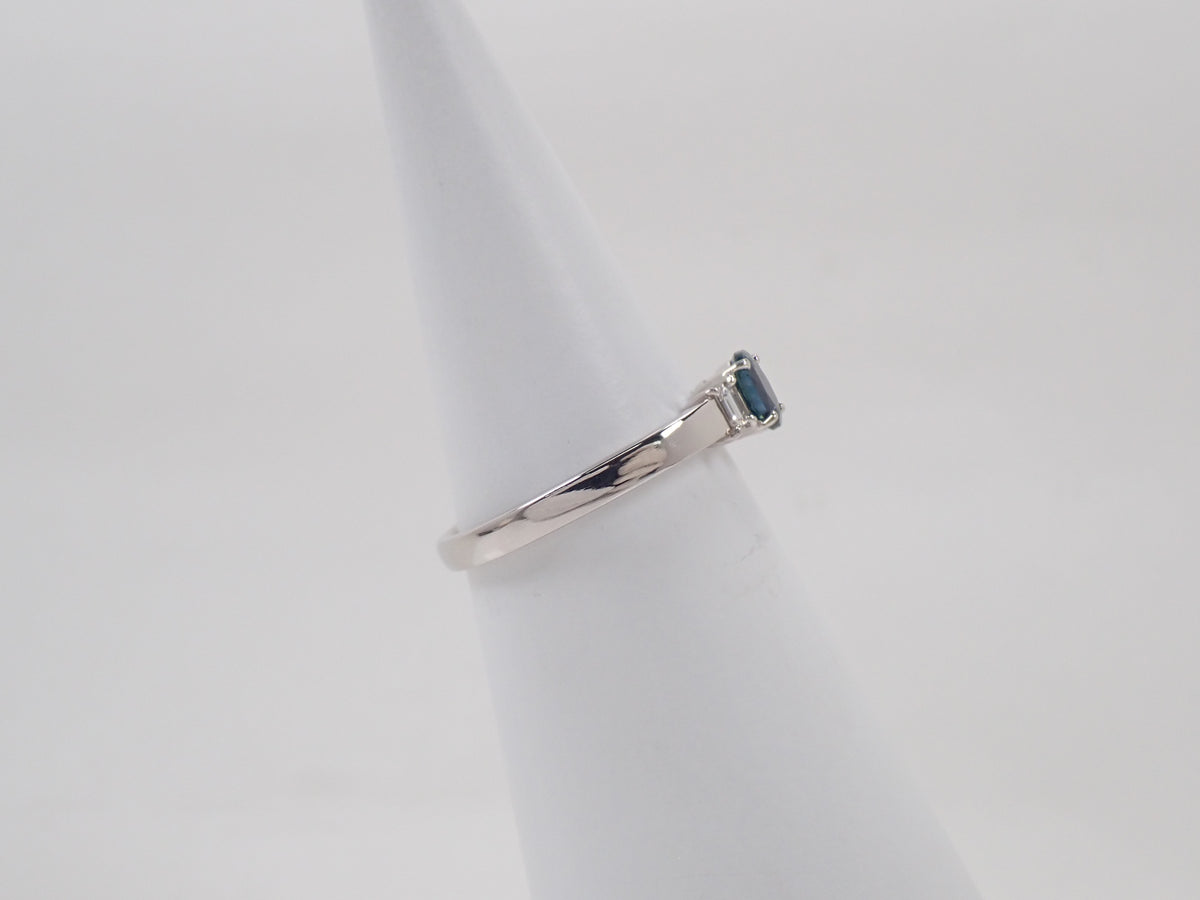 【9/24 22時販売】【カラフリ】Pt900 ティールグリーンサファイア 0.46ct ダイヤモンド0.10ctリング鑑別書