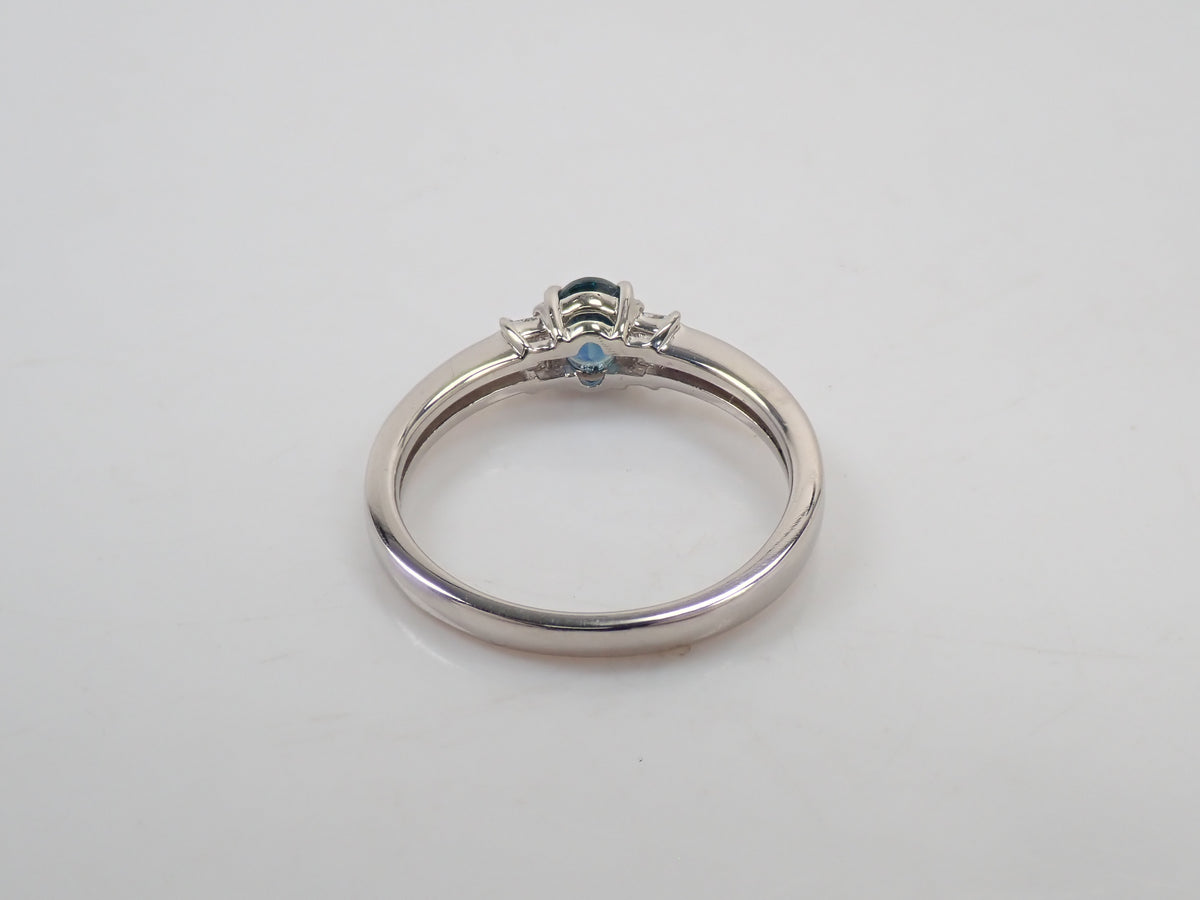 【9/24 22時販売】【カラフリ】Pt900 ティールグリーンサファイア 0.46ct ダイヤモンド0.10ctリング鑑別書