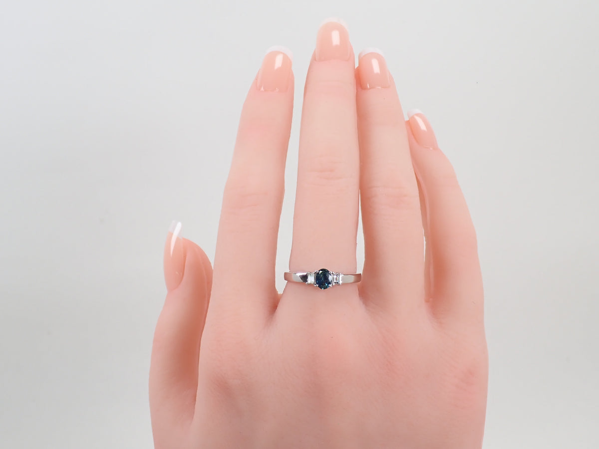 【9/24 22時販売】【カラフリ】Pt900 ティールグリーンサファイア 0.46ct ダイヤモンド0.10ctリング鑑別書