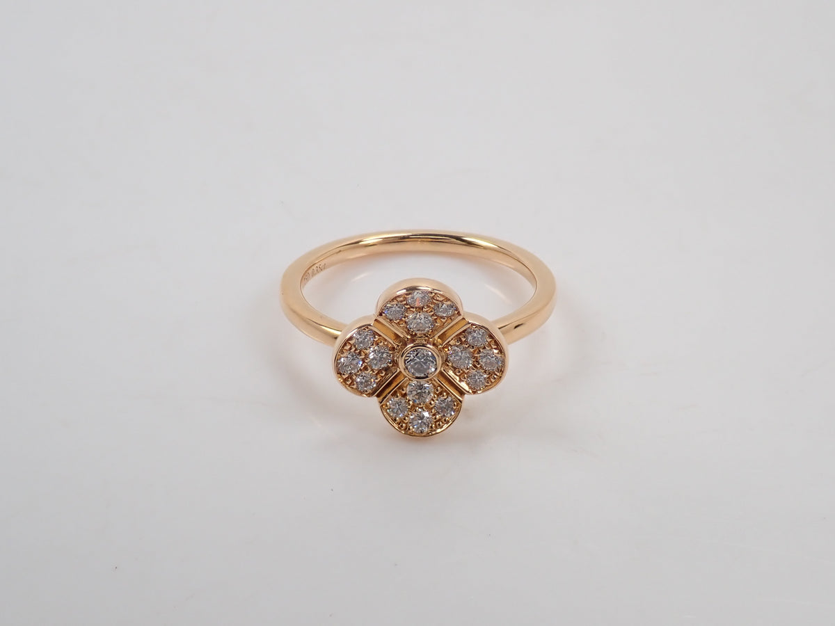 【9/30 22時販売】【カラフリ】K18 ダイヤモンド0.35ct フラワーモチーフリング鑑別書
